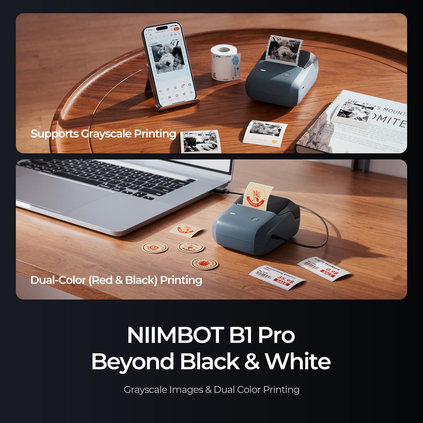 NIIMBOT B1 Pro Label Maker, 300DPI HD Label Printer, Ideal for Photos,Stores,Notes,Study Graphics, Small Business, Built-in a Roll of Label(2 x 1.2 inches-White), Blue