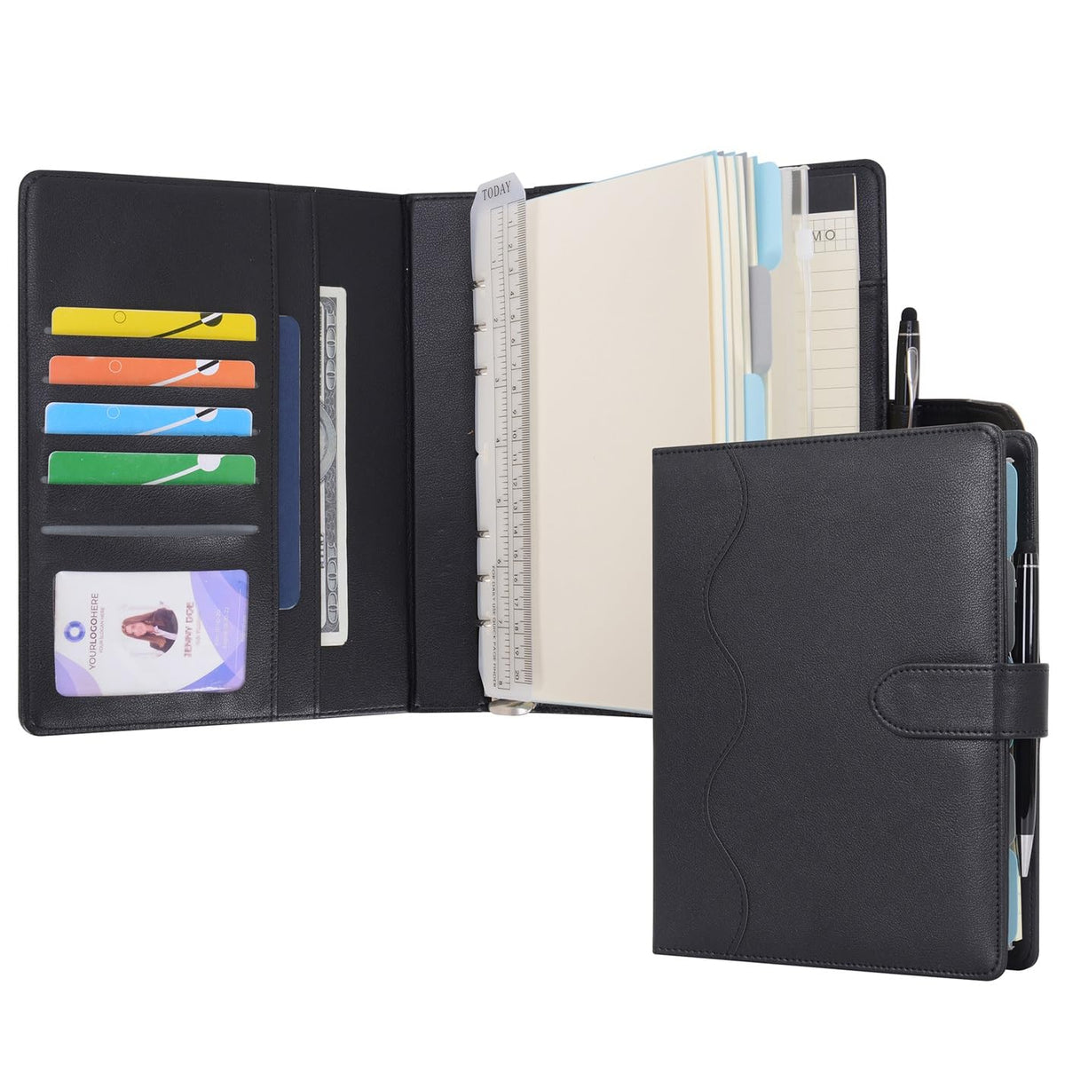 WASON A5 Binder PU Leather Journal Ring Portfolio Lined Notebook Refillable Paper Diary with Removable Clipboard Writing Notepad for Travel Business School Agenda Organizer (Black)
