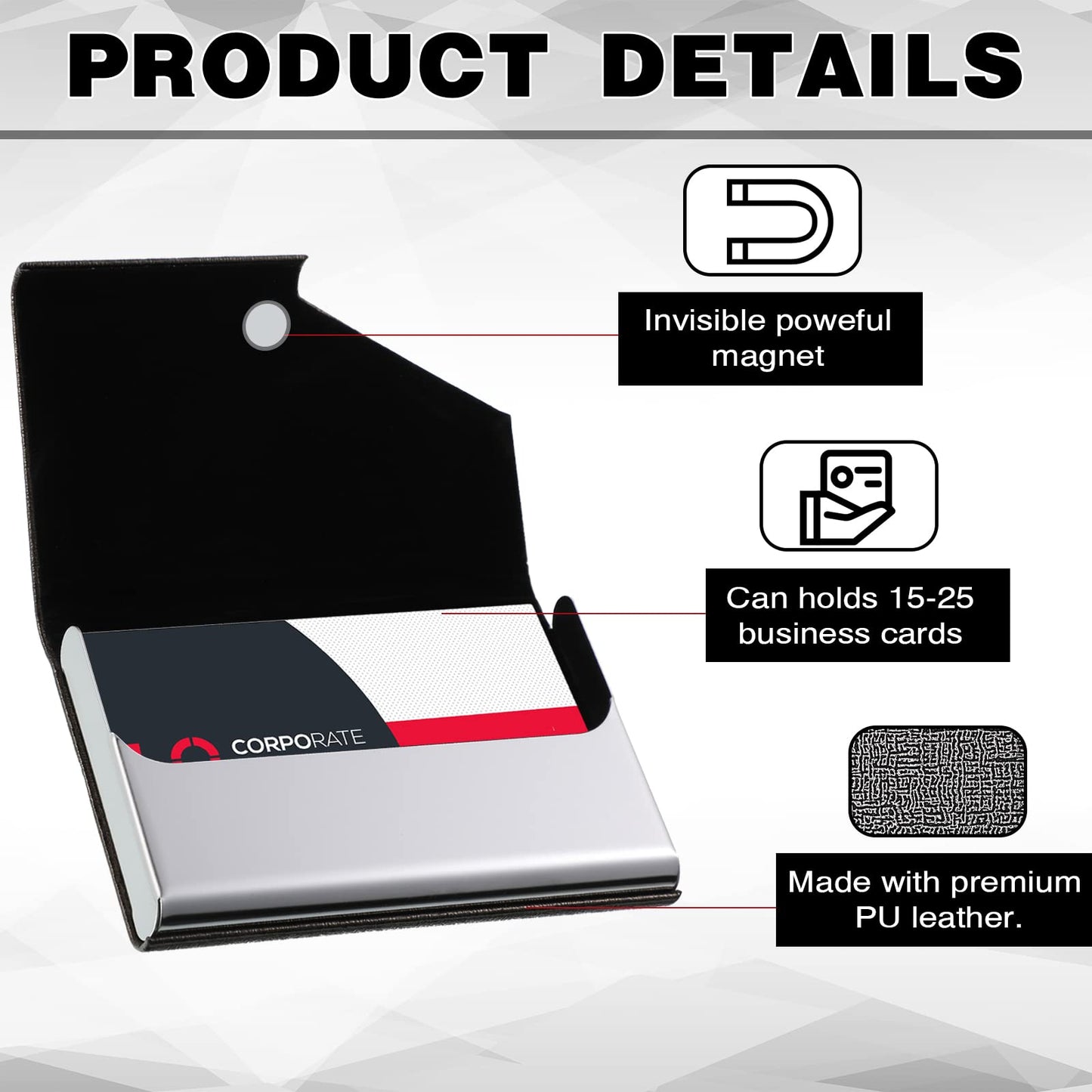 Yexiya 10 Pcs Business Card Holder Case Professional PU Leather & Stainless Steel Pocket Card, Metal Slim Credit Wallet with Magnetic Closure for Men Women Office Gifts, Multicolor
