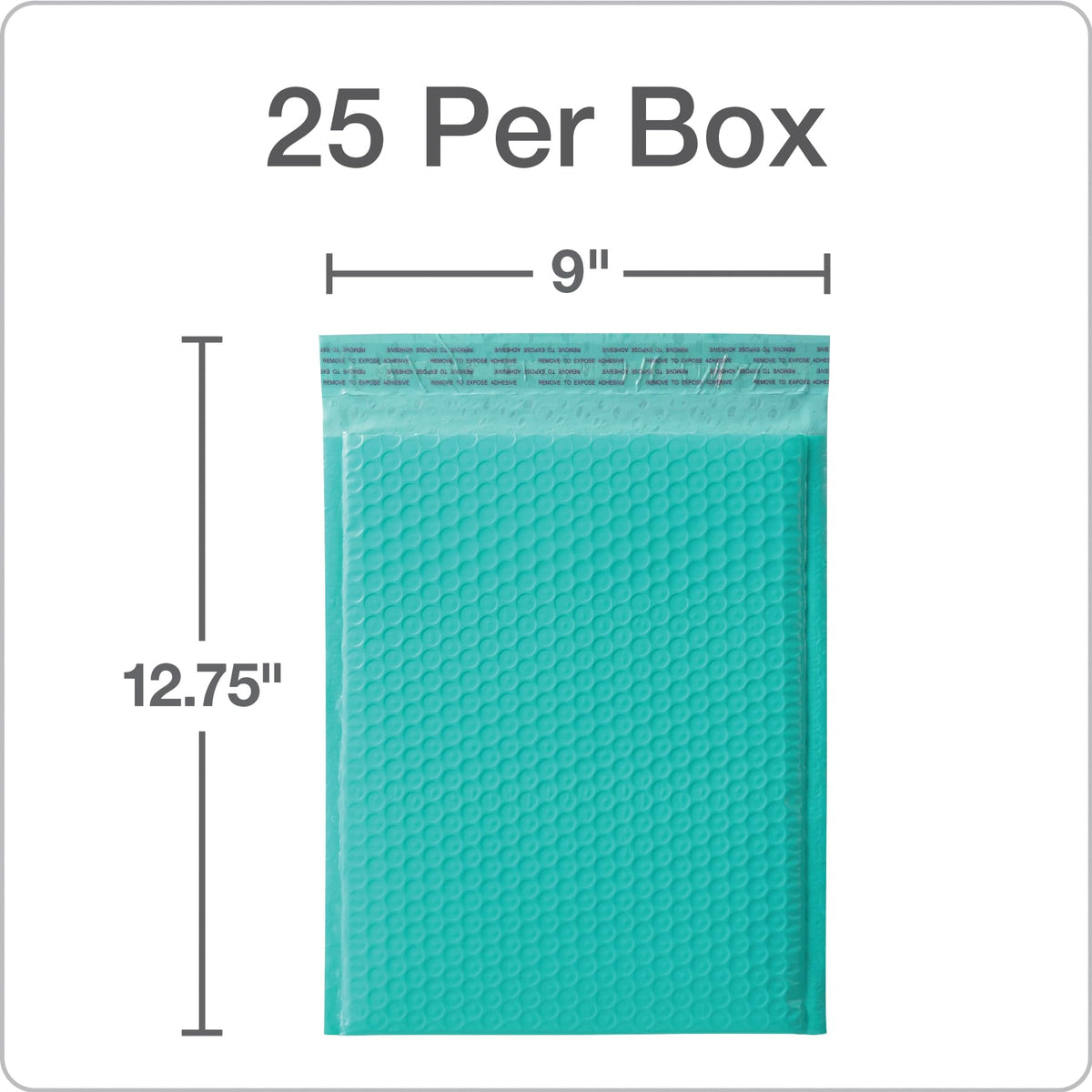 Quality Park Bubble Mailers, 8.5 x 11 Shipping Envelopes, Water Resistant Teal Poly Padded Envelopes, Redi-Strip Peel Off Closure, 25 Per Box (QUA85860)