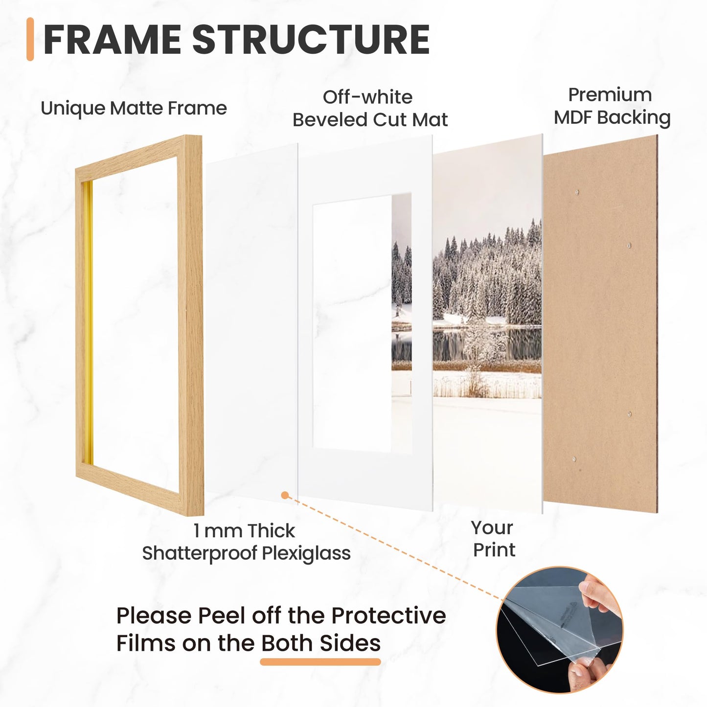 Fun Memories 5x7 Picture Frame Set of 6, Display Pictures 4x6 with Mat or 5x7 Without Mat, 5 x 7 Frame for Photos, Posters & Art Prints, Gallery Photo Frames for Wall & Tabletop Display, Natural