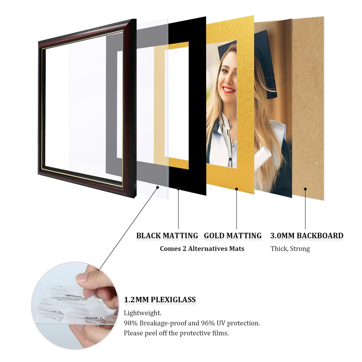 Egofine Diploma Frames 8.5 x 11 with Mat Set of 2 Solid Wood Degree frame Covered by Plexiglass, Certificate Frame 11x14 Without Mat, Picture Frame for Wall and Tabletop, Cherry Red with Gold Edge