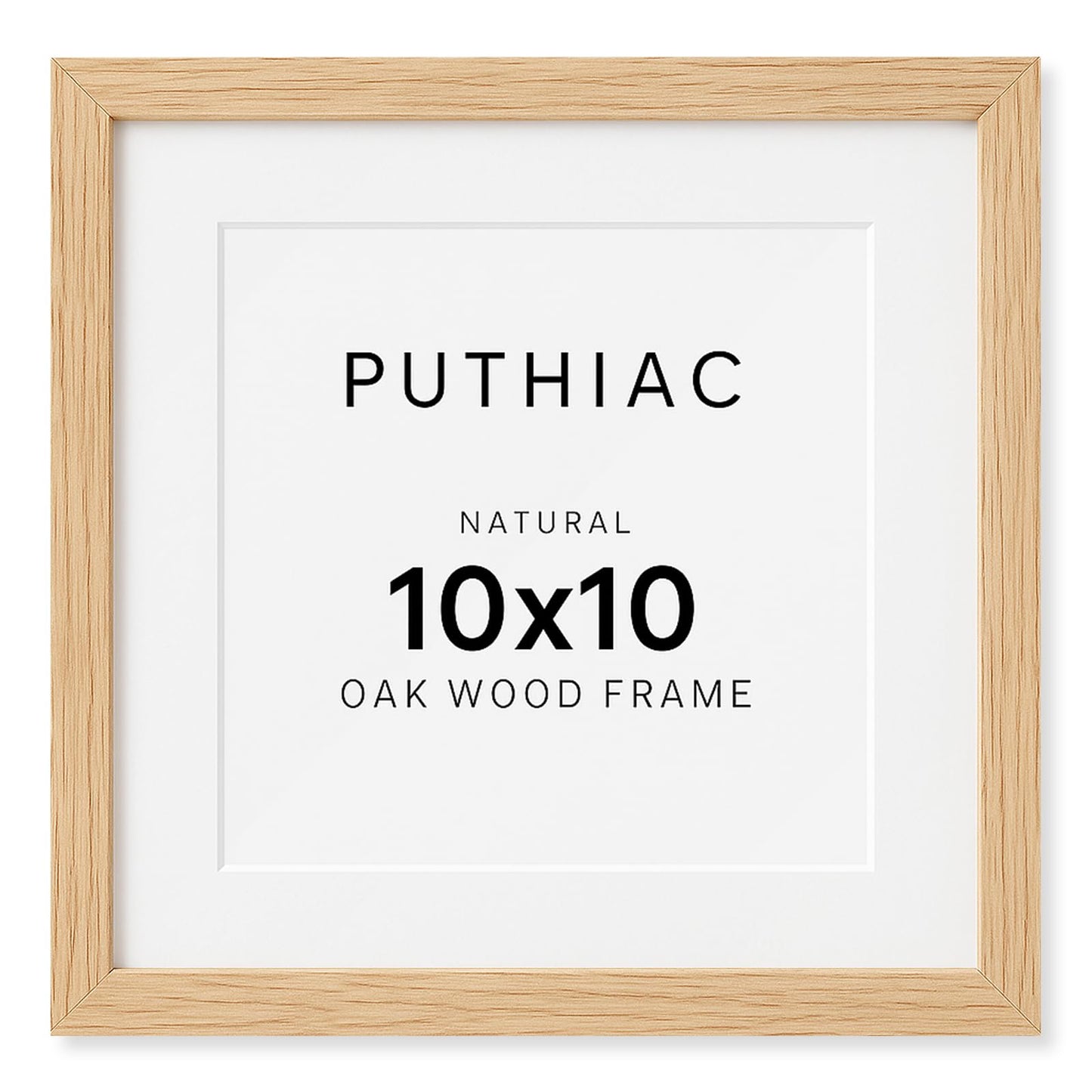 puthiac 10x10 Solid Oak Wood Picture Frame, Fits 6x6 with Mat or 10x10 Without Mat, Wall Display Only, Plexi Front, 1 Pack, Natural Oak