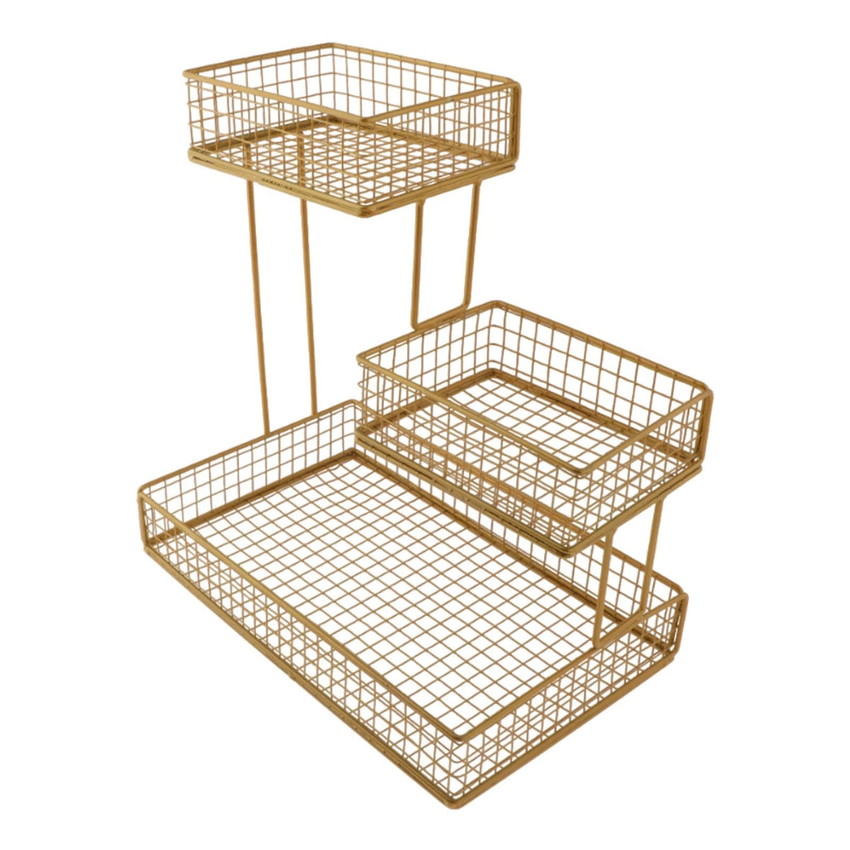 MagiDeal Metal Fruit Basket Snack Display Tray Countertop Large Capacity Multi Tier Metal Wire Storage Basket Home Use Storage Basket, gold