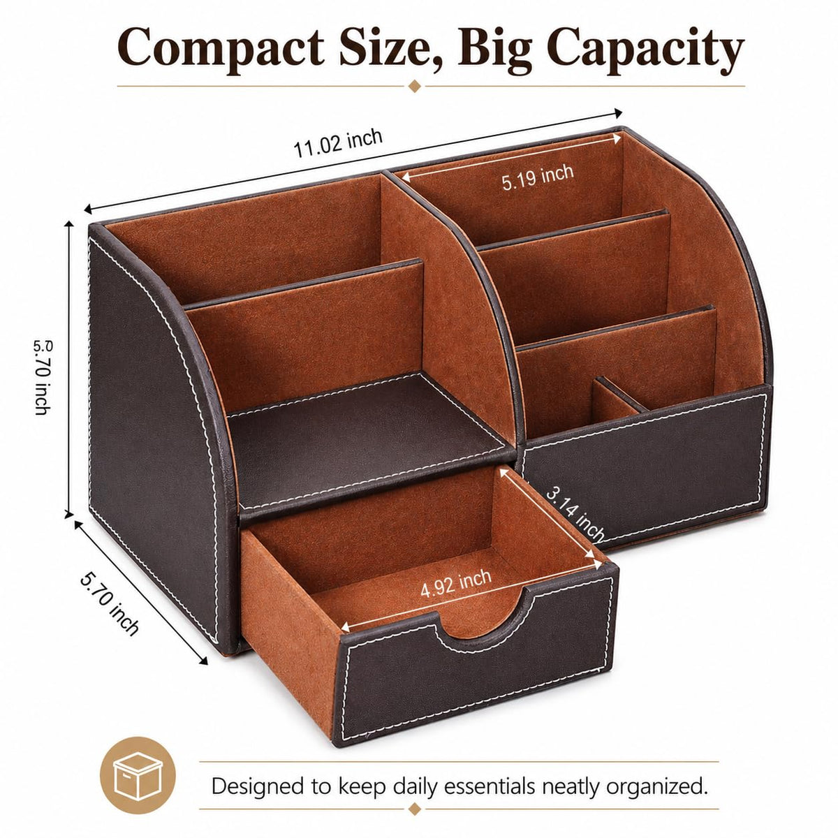 KINGFOM Cologne Organizer for Men, PU Leather Dresser Organizer with Drawer, Countertop Cologne Holder for Watch, Wallet, Keys, Sunglasses, Bathroom Bedroom Nightstand Organizer, Gifts for Men Brown