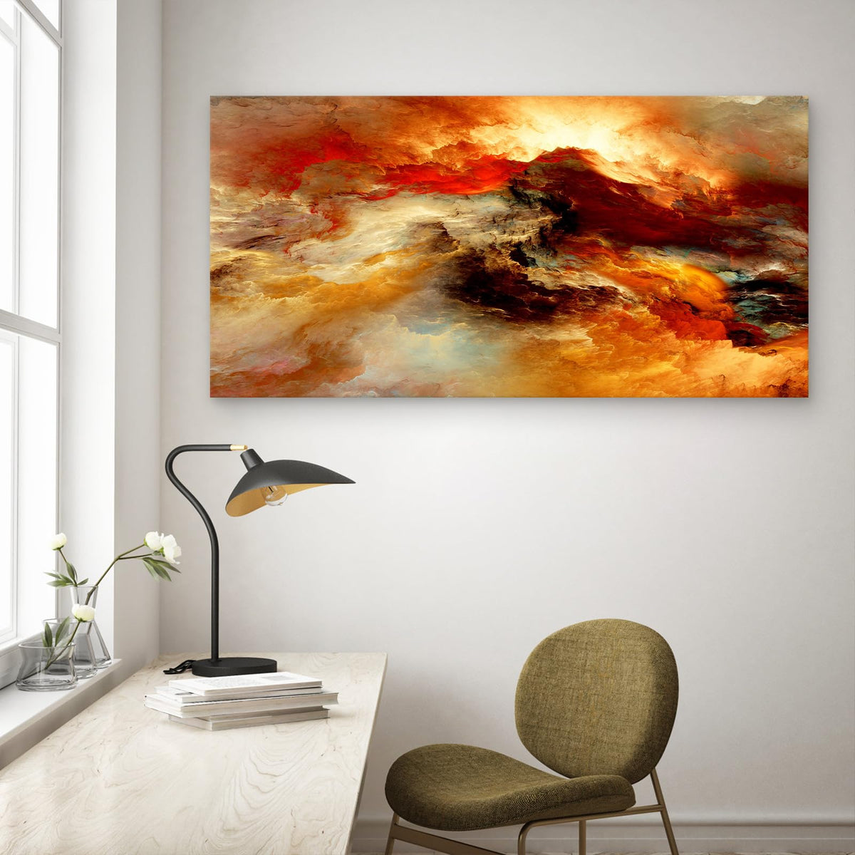 YYYYHPP YP0298 Abstract Wall Art Orange Flow Canvas Wall Art Framed Canvas Prints Painting Pictures Ready to Hang for Living Room Bedroom Kitchen Home and Office Wall Decor