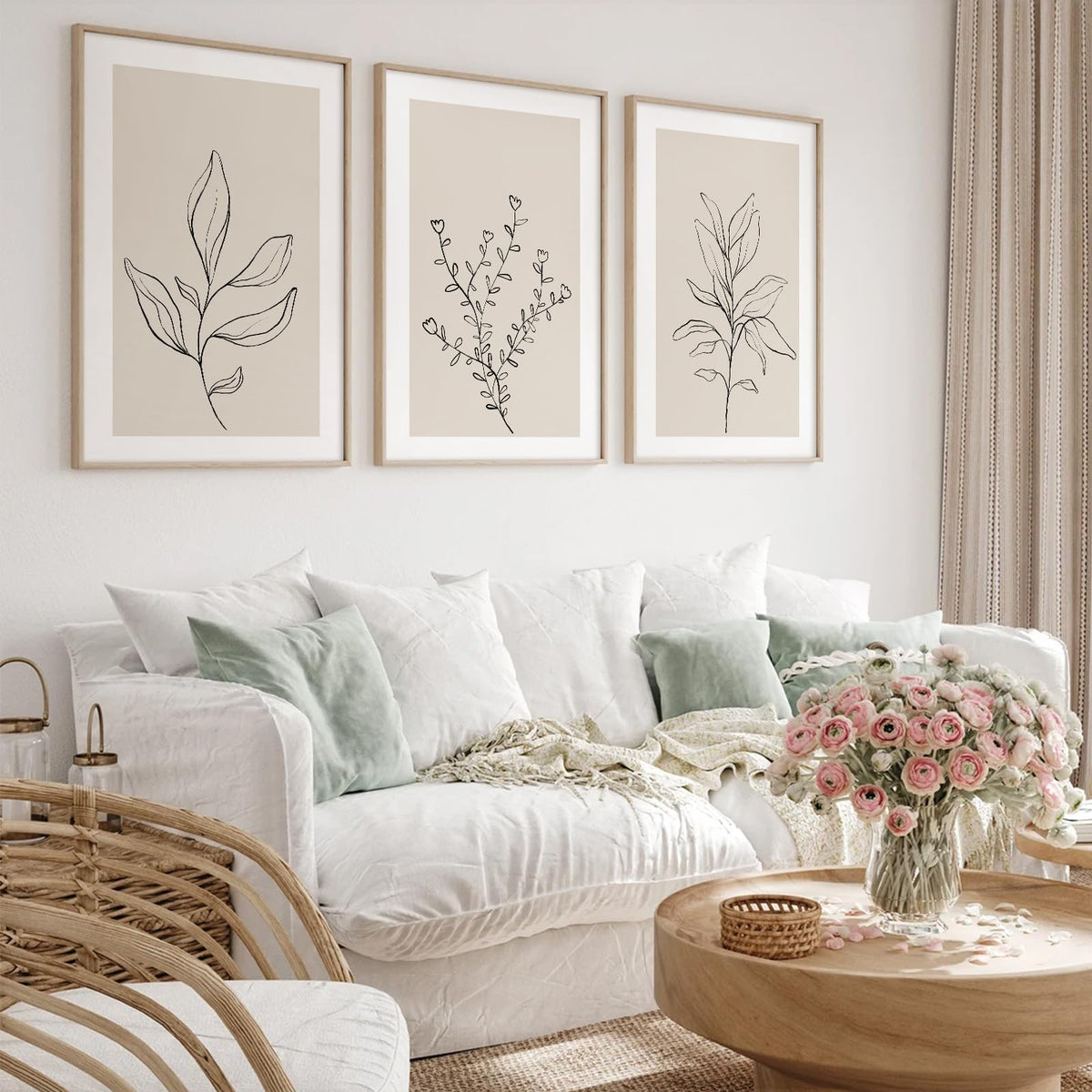 Joocrise Botanical Wall Art Decor Set of 3 Neutral Wall Decor Boho Beige Canvas Wall Art Botanical Minimalist Pictures Botanical Neutral Prints Beige Boho Artwork for Room Bedroom 12x16 Inch Unframed