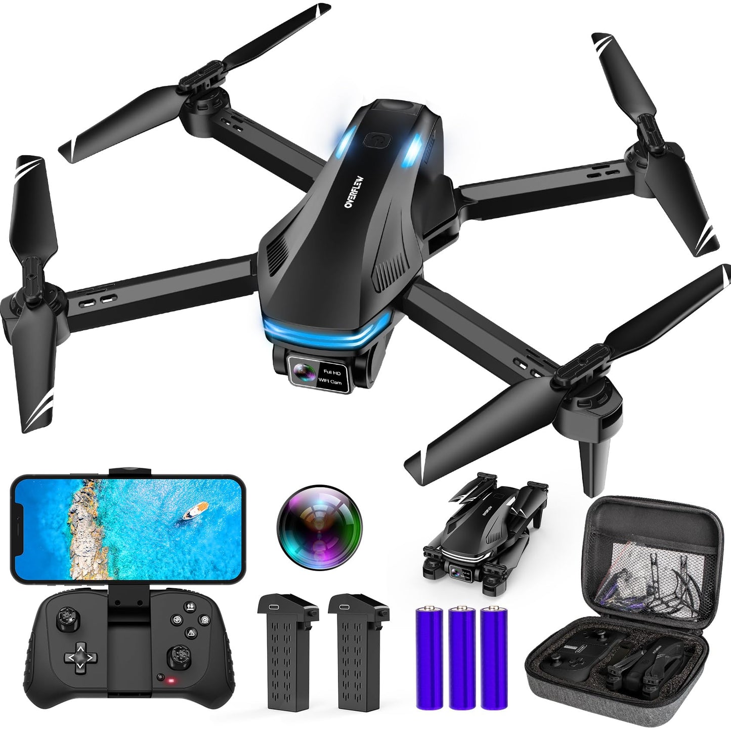 Drone with Camera for Adults, HD FPV Drones with Upgrade Altitude Hold, One-Key Take Off/Landing, Voice Control, Headless Mode, 2 Batteries, Toys Gifts for Teen Boys Girls, Beginner