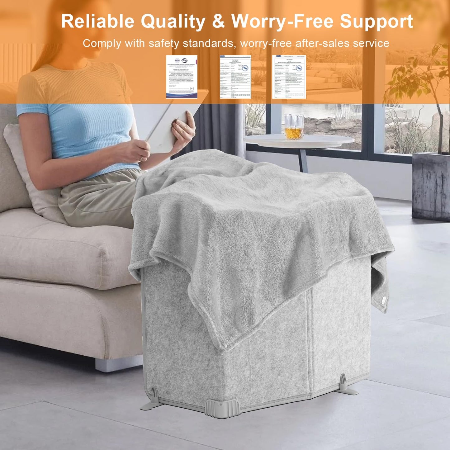 Foldable Under Desk Heater with Blanket, 5-Fold Plus Size, 8 Levels High Temperature Version Leg Foot Warmer, 1-9H Timer, Digital Display, No Odor Safe Portable Electric Space Heater for Office Home