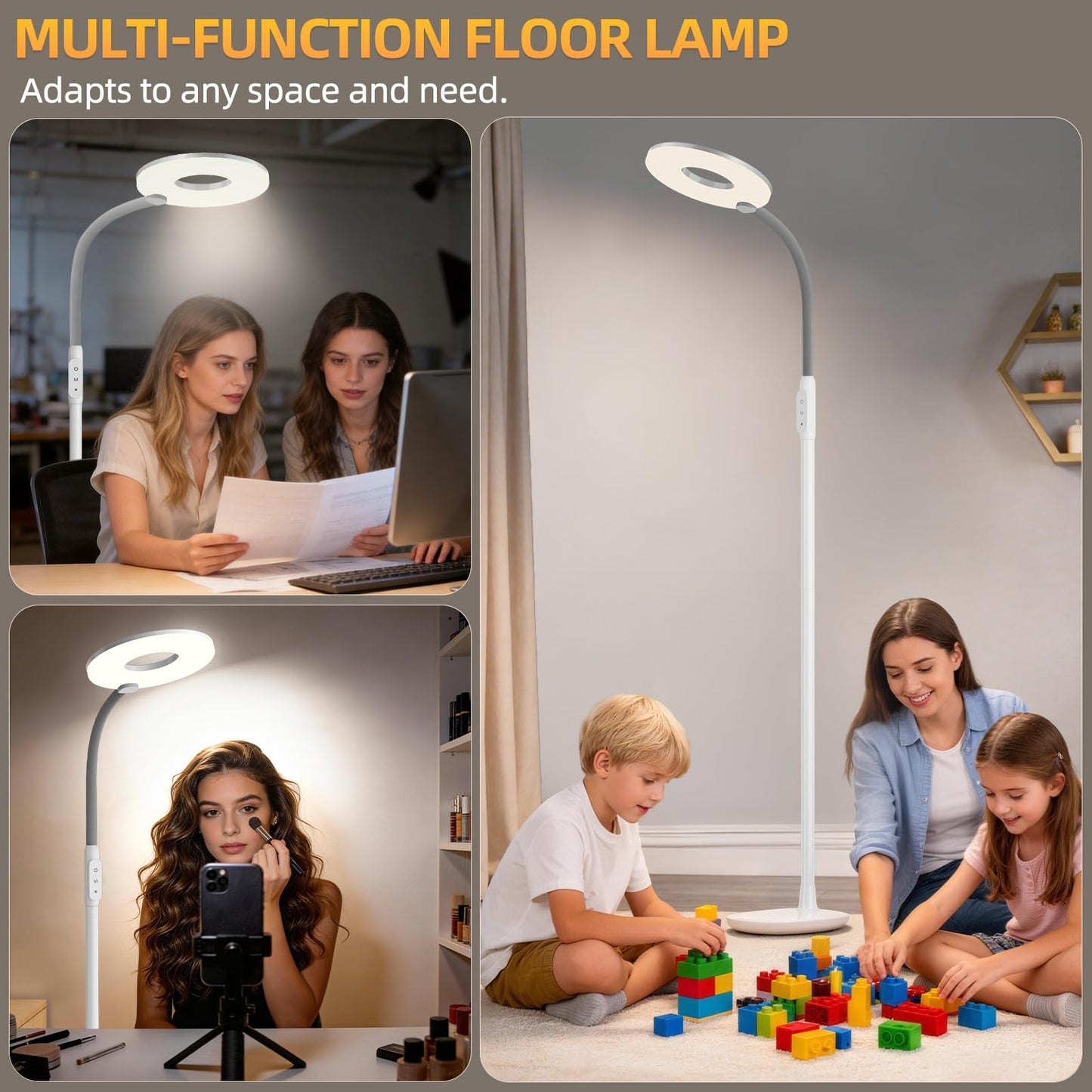 GyroVu 70" Bright LED Floor Lamp for Living Room, Dimmable Standing Tall Lamps with Color Temperature Adjustable, Touch Control Gooseneck Reading Light for Bedroom Office