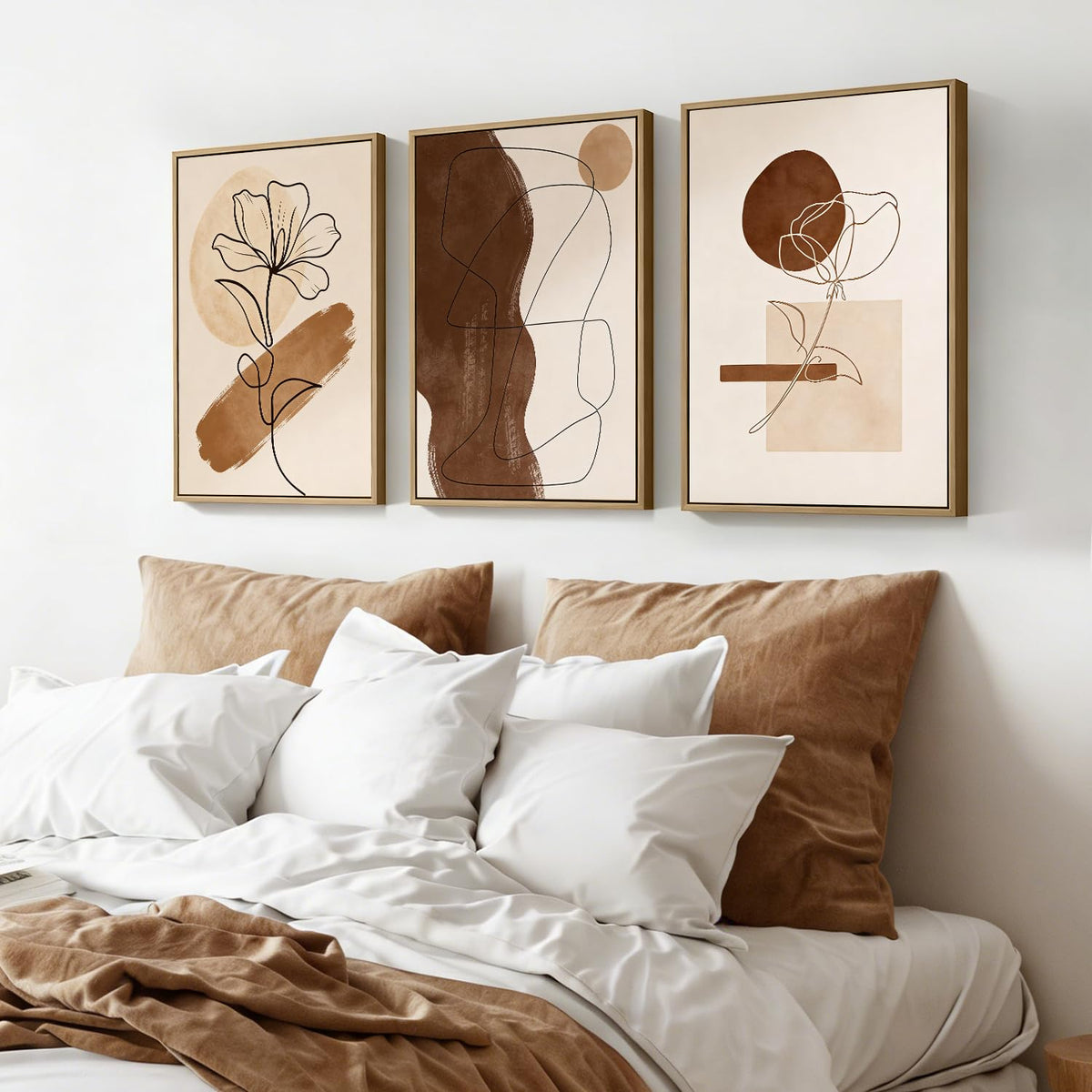 3Pcs Large Framed Botanical Canvas Wall Art, Modern Neutral Plant Abstract Canvas Prints, Minimalist Nature Wall Decor, Large Wall Art for Living Room Bedroom Office Farmhouse Decor 16 * 24in