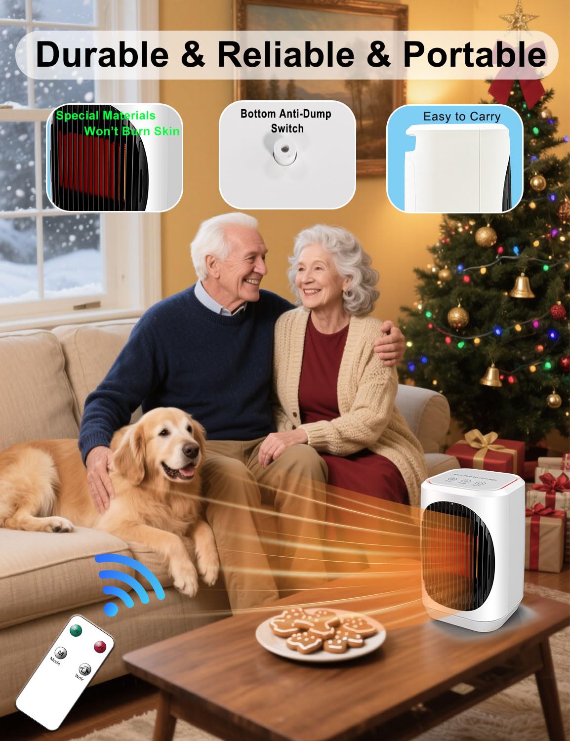 iFTY Small Space Heater for Indoor Use, Portable Electric Heaters with 3 Modes, 70° Oscillation, Remote Control, Overheating Protection, 1500W PTC Ceramic Fast Safety Heating For Bedroom Office Desk