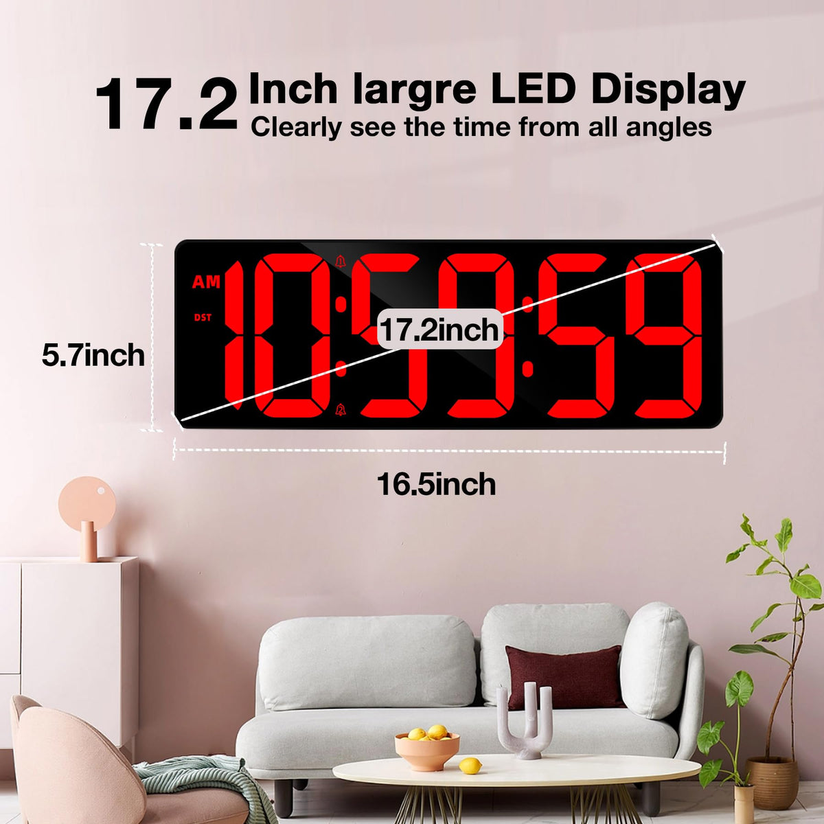 SJJSKY 17.2" Large Digital Timer Wall Clock with Remote Control, Count Down Up Digital Timer, Auto DST LED Big Digital Clock for Bedroom Kitchen Living Room Office Gym Home Decor, Red