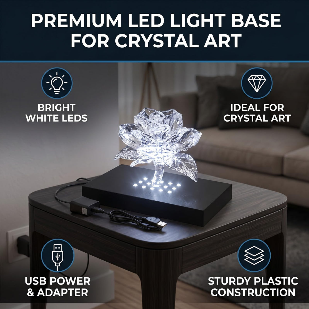 Milltrip LED Rectangular Light Display Base, Crystals Glass Art Light Display Stand Illuminated Holder 3D Light Ornament Lamp, LED Light Display Stand Base Rectangular Illuminated Holder (Large Size)