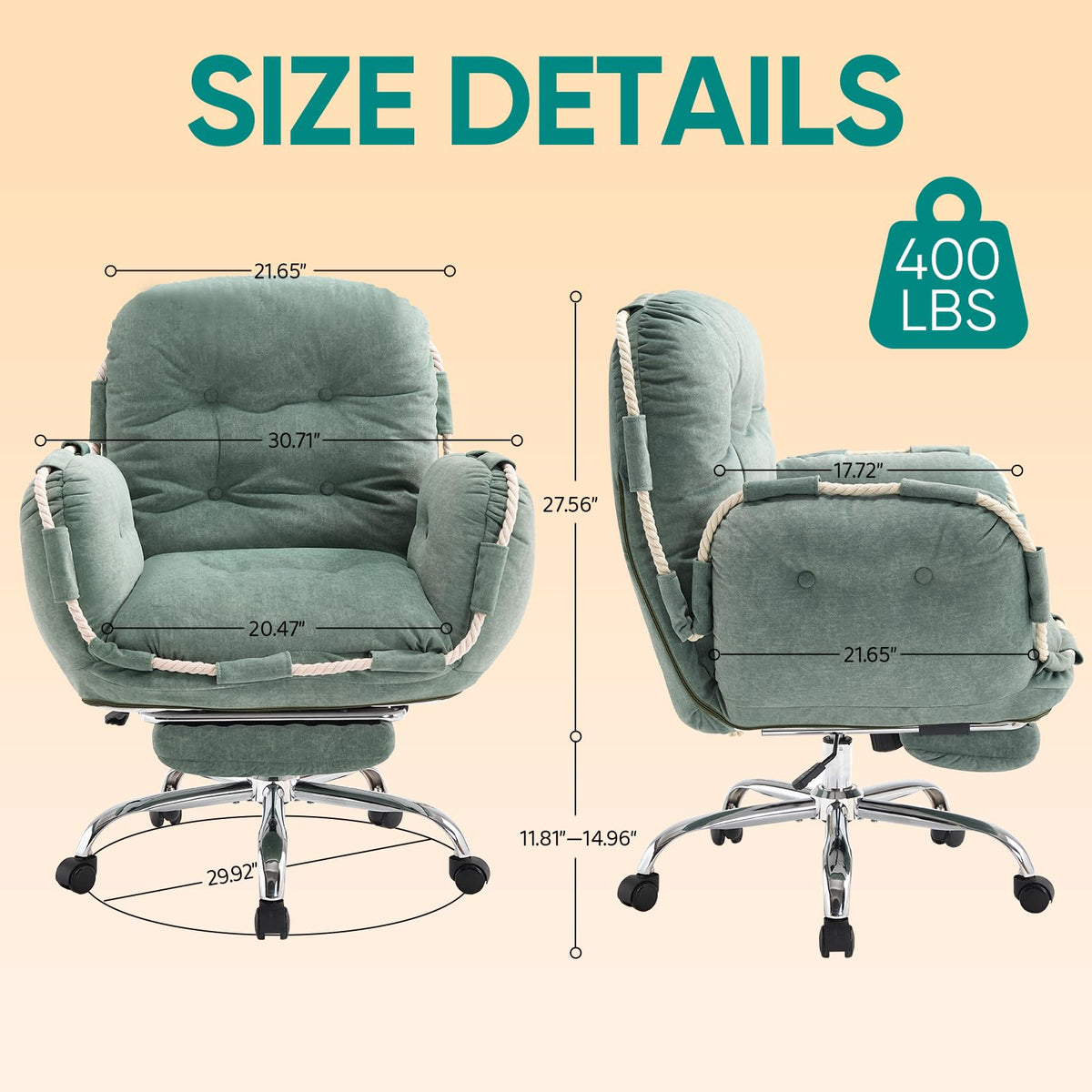 Criss Cross Office Chair with Foot Rest Flip Armrests for Pets and Comfortable Cross Legged Office Chairs for Women Reclining Office Chair Desk Chair Comfy Vanity Chair with Back and Wheels Green