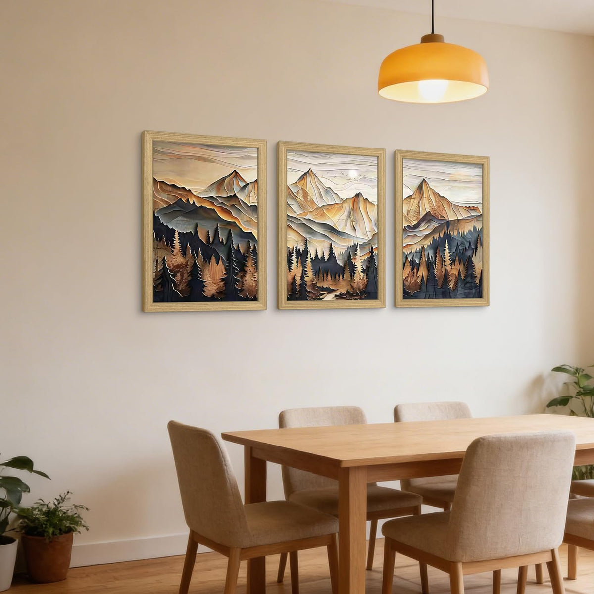Framed 3D Texture Mountain View Canvas Wall Art Landscape Oil Painting Nature Poster Gallery Relief Technology Artwork Forest Scenery Wall Decor Painting Living Office 16x24inchX3 Ready to Hang