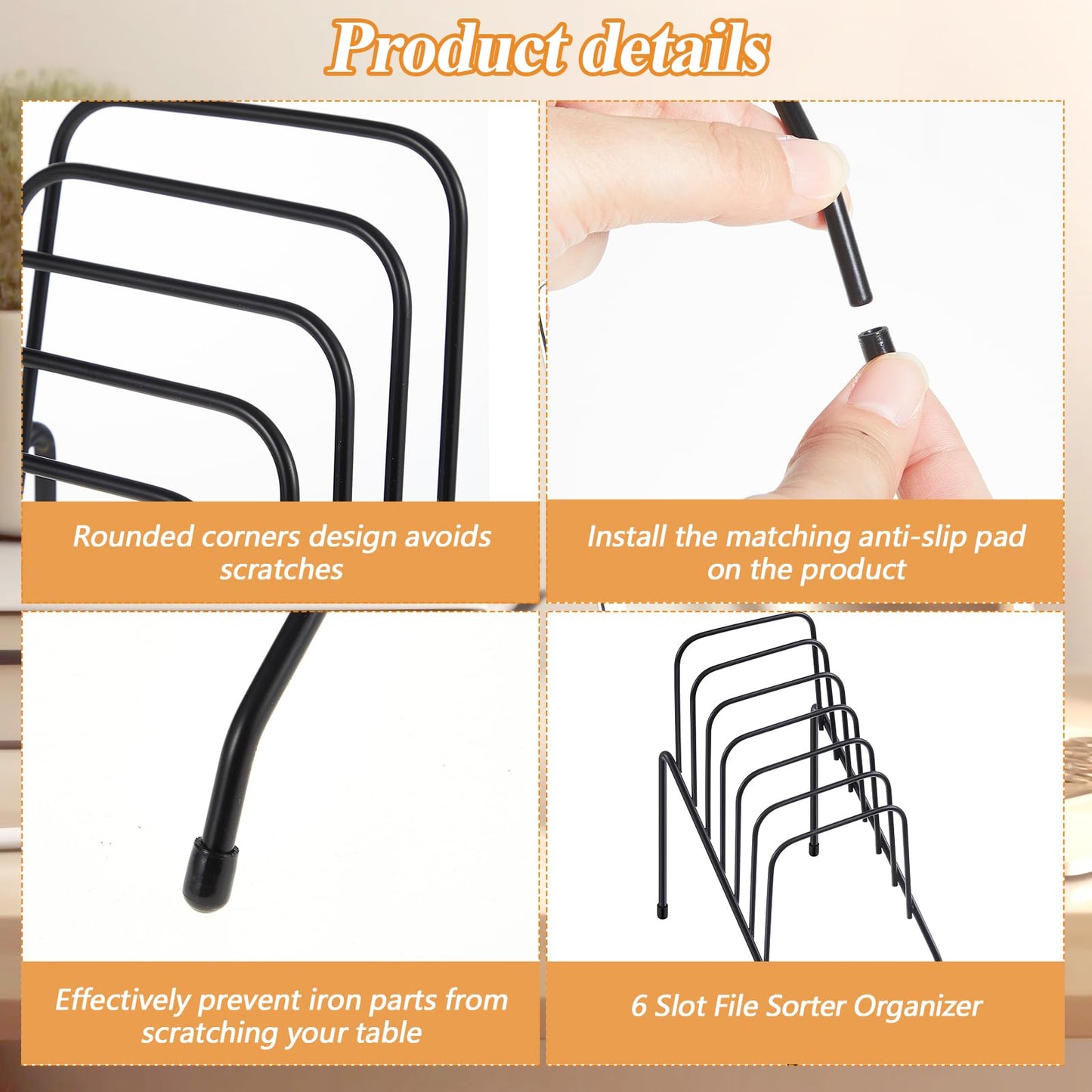 Chivertion 6 Pcs Metal Incline Desk Flip Organizer Rack Small Desktop File Folder Sorter 6 Compartment Wire Vertical Incline Magazine Holder for Mail Paper Book Magazine Filing Office Desk