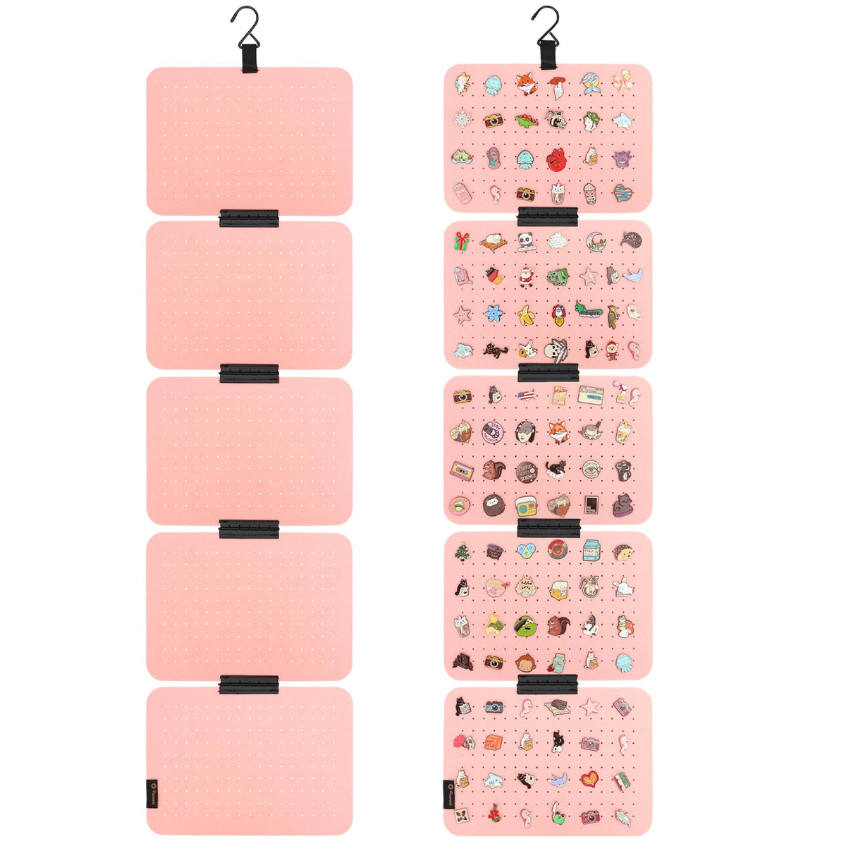 PACMAXI Hanging Enamel Lapel Pin Display Panels Organizer With 5 Loose-leaf Board Pieces, Brooch Pin Enamel Pin Display Pages, Badge Collection Display Holder Holds At Least 120 Pins. (Pink)