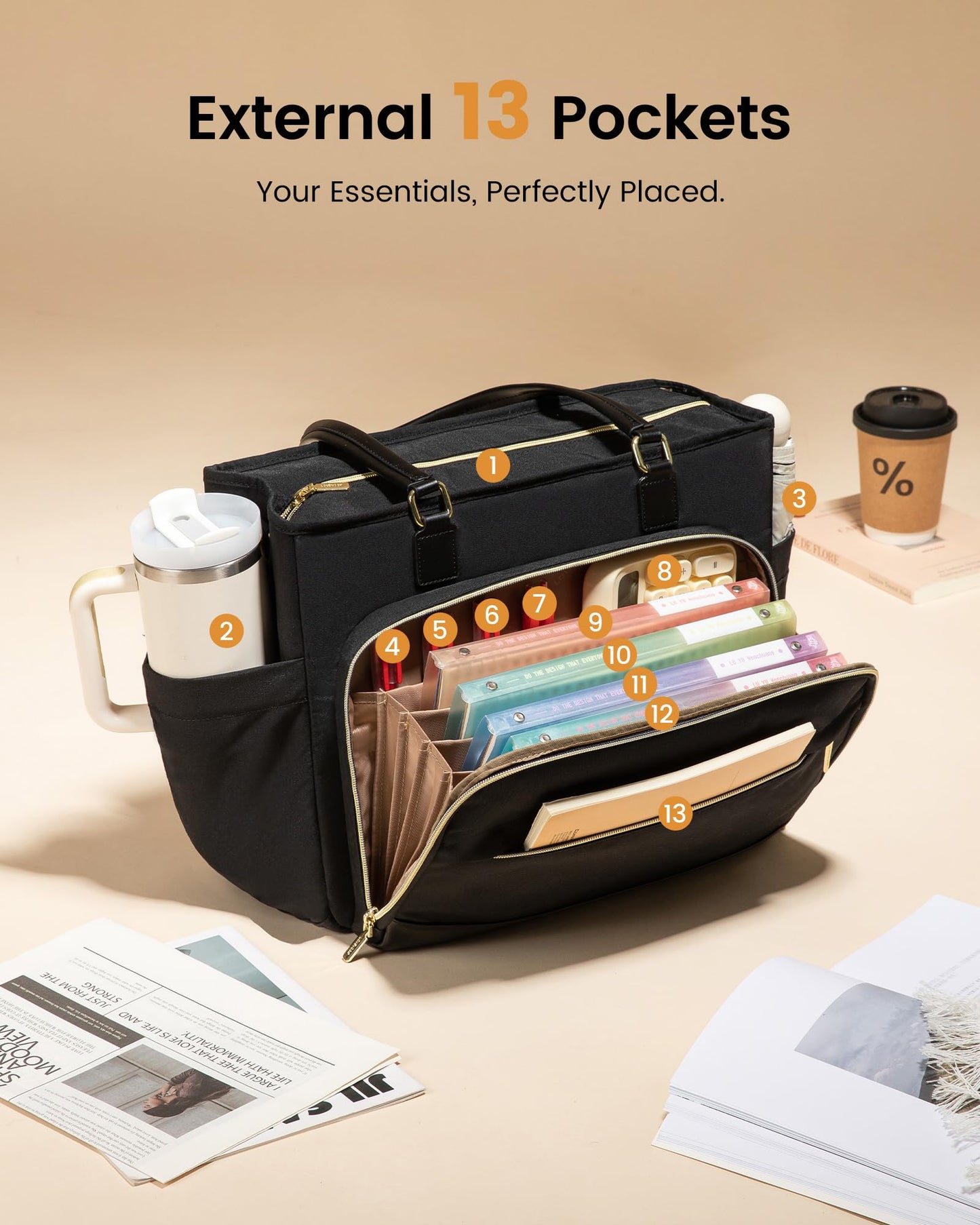 LOVEVOOK Lunch Tote Bag for Women 15.6 Inch, 3-in-1 Teacher Bag with Insulated Lunch Compartment, Padded Laptop Sleeve & File Organizer, Nurse Work Tote Bag with Cup Holder, Black