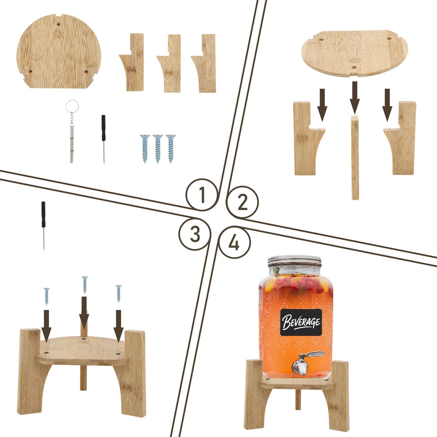 Drink Dispenser Stand,Fit Max 6.5 Inch Diameter, Wooden Frame with Screwdriver and Beverage Labels, Easy to Assemble, Multi-Purpose
