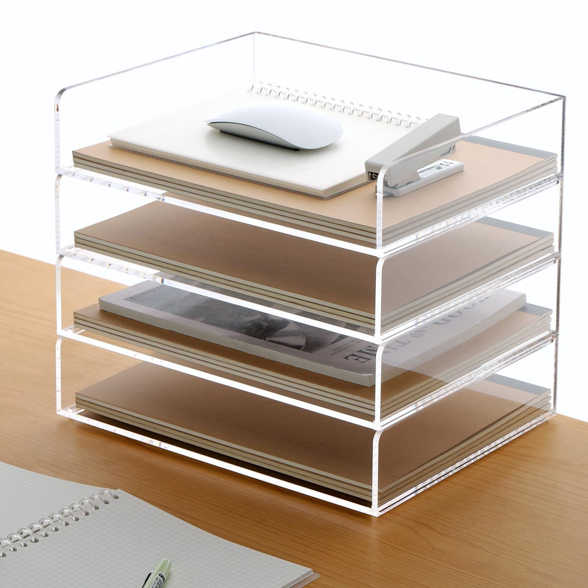 Acrylic Paper Tray, 4 Tier Paper Organizer for Desk, Clear Acrylic Desk Organizers, Stackable Letter Tray Workspace Organizer -Art Storage for School Classroom -4 Pack…