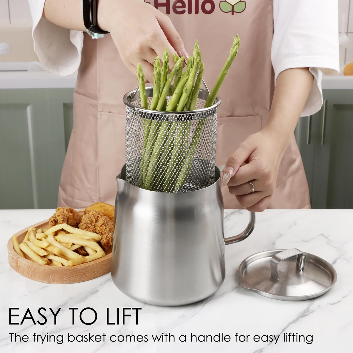 68oz 304 Stainless Steel Oil Filter Pot, Heavy Duty Bacon Grease Container & Deep Fryer Basket, Large Capacity Multi-function Oil Filter Vessel with Strainer for Kitchen Storing Frying Cooking Grease
