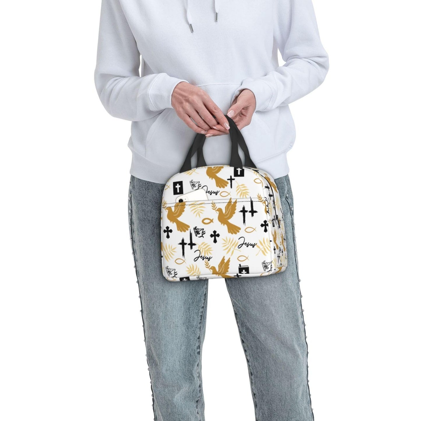 Jesus Cross Insulated Lunch Box Reusable Lunch Bag, Cooler Lunch Tote Bag for Women Men Picnic Office Work