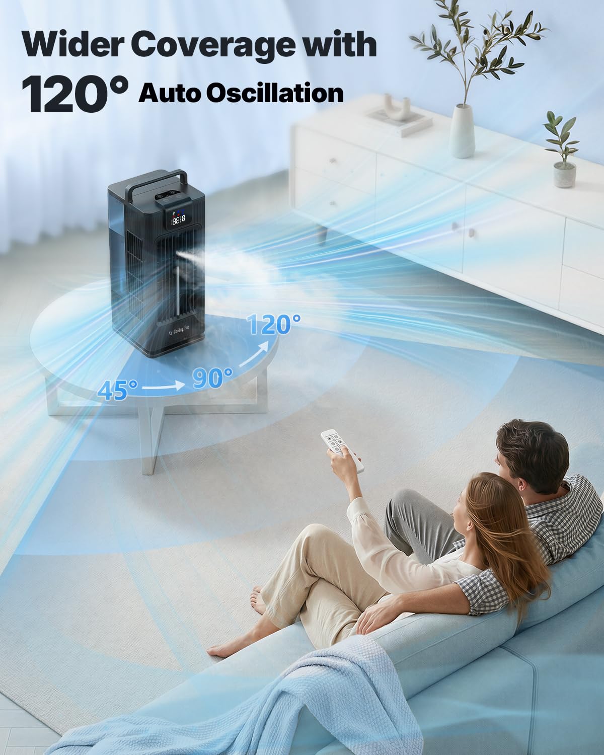Mini Portable Air Conditioner Cooler: 2000ml Air Cooling Fan with 120°Oscillating - 3 Mist Modes & 4 Speeds, RGB Night Light, 1-8H Timer Remote Control - Portable Small AC for Bedroom, Room, Desk