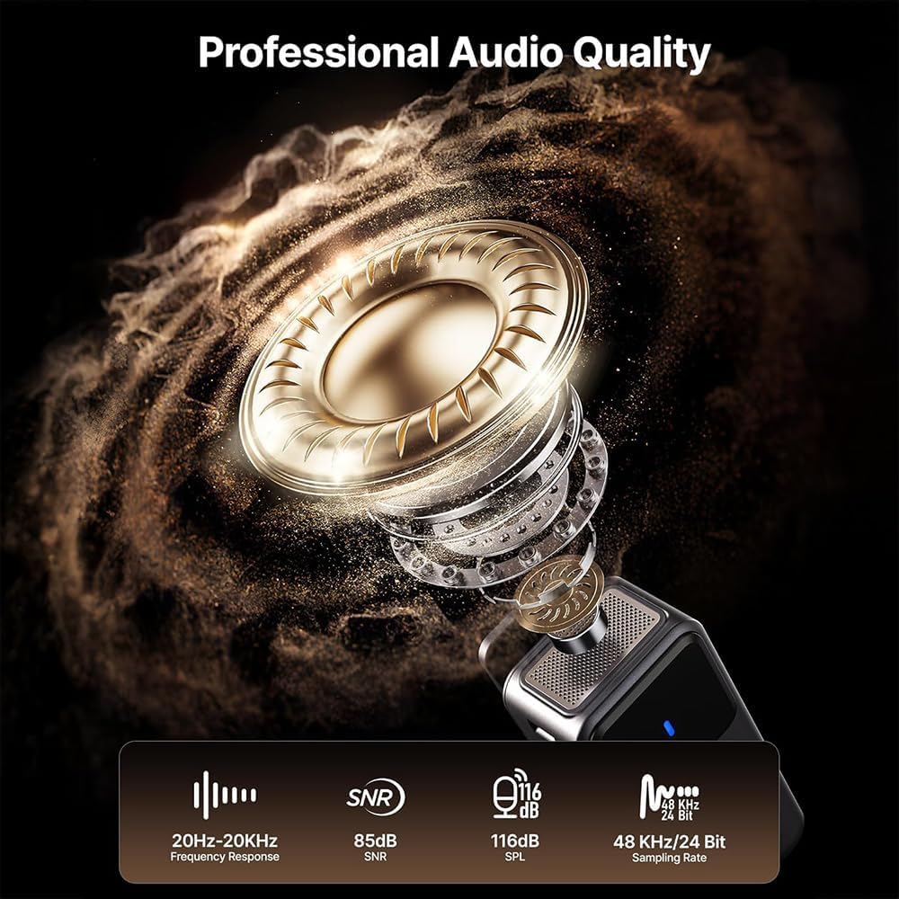 Saramonic Air Wireless Microphone for iPhone/Camera/Android, 11g Ultralight, 48kHz/24-bit,120dB Max SPL, 2 Lavalier Microphones, 300m Range, Noise Cancelling, Vlog, Streaming