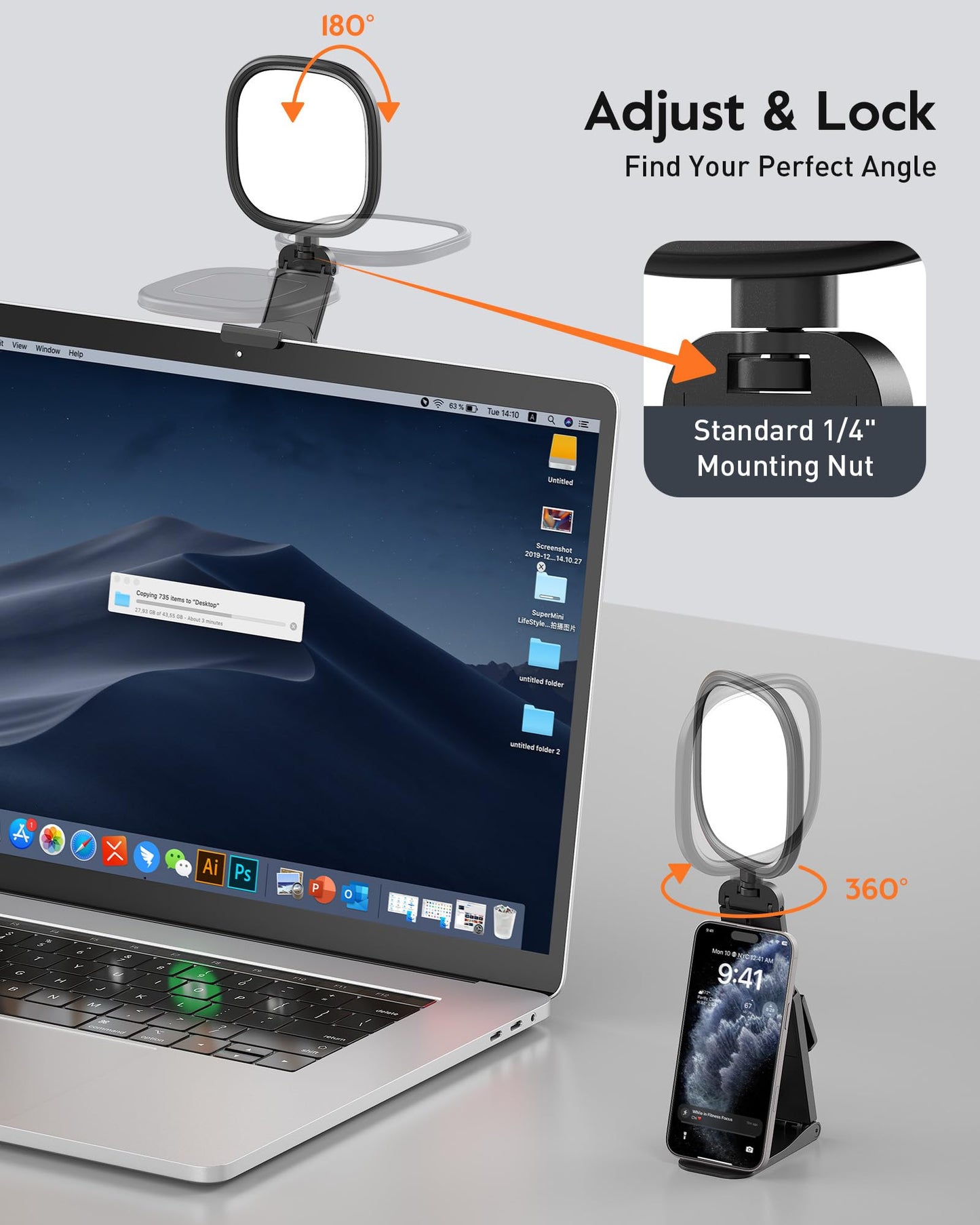 Upgraded Ring Light for Laptop, Monitor & Desk – Eye-Caring Diffused LED Computer Light with Screen-Safe Clip, Adjustable Monitor Mount, CRI 97.8+, 50 Lighting Modes for Zoom, Video Calls & Streaming