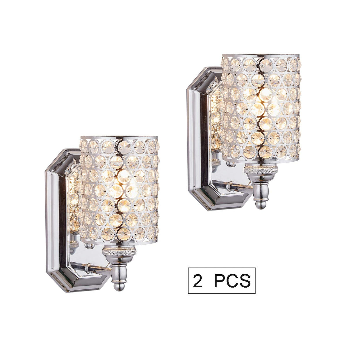 Crystal Wall Sconce Chrome Dry&Wet Dual Use 2 Pack 1 Light UL Certified