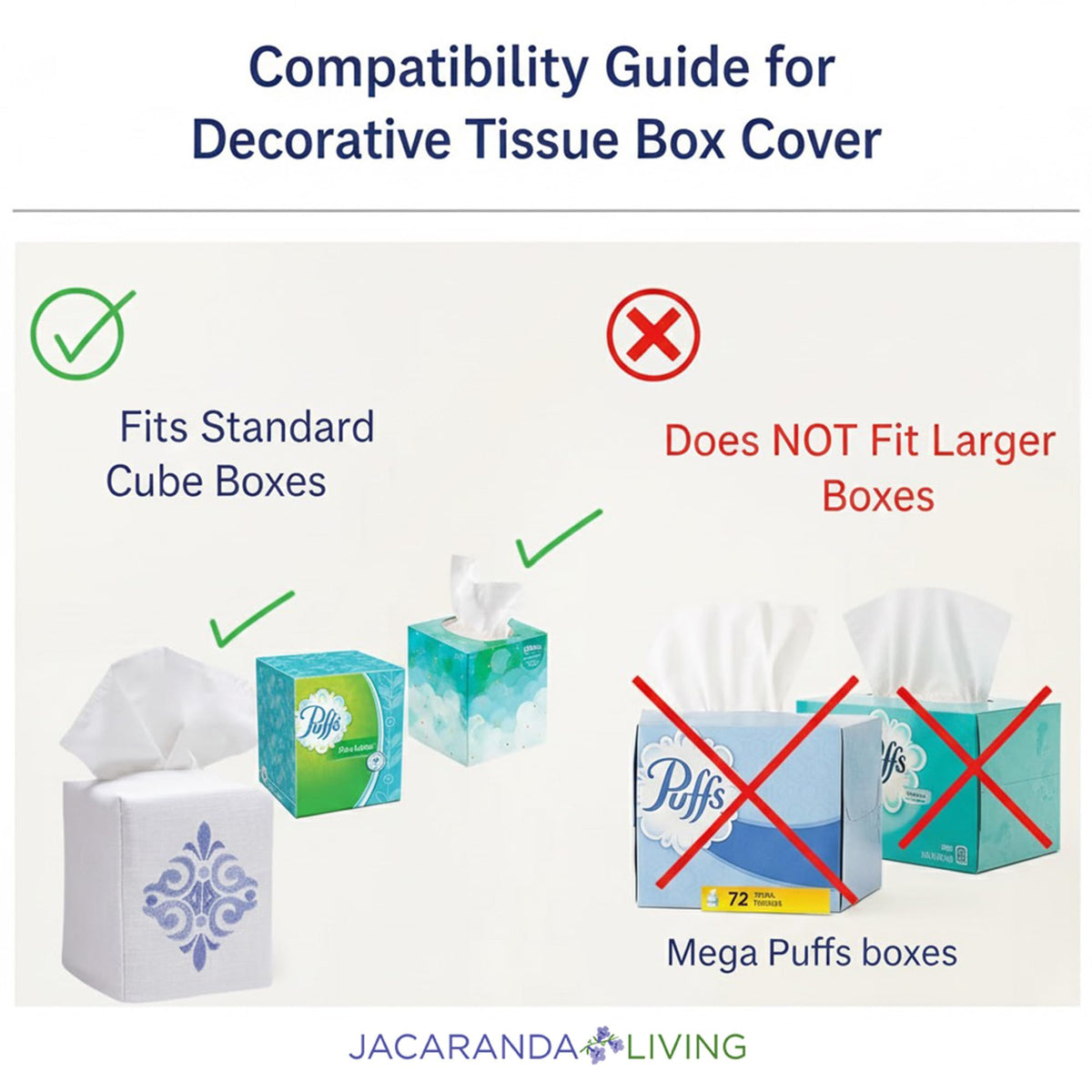 Jacaranda Living Square Tissue Box Cover, Linen/Cotton Tissue Holder, Decorative Cloth Tissue Cover, Fits Standard Square Tissue Boxes, Embroidered Animal Designs, Charming Elephant (Blue)