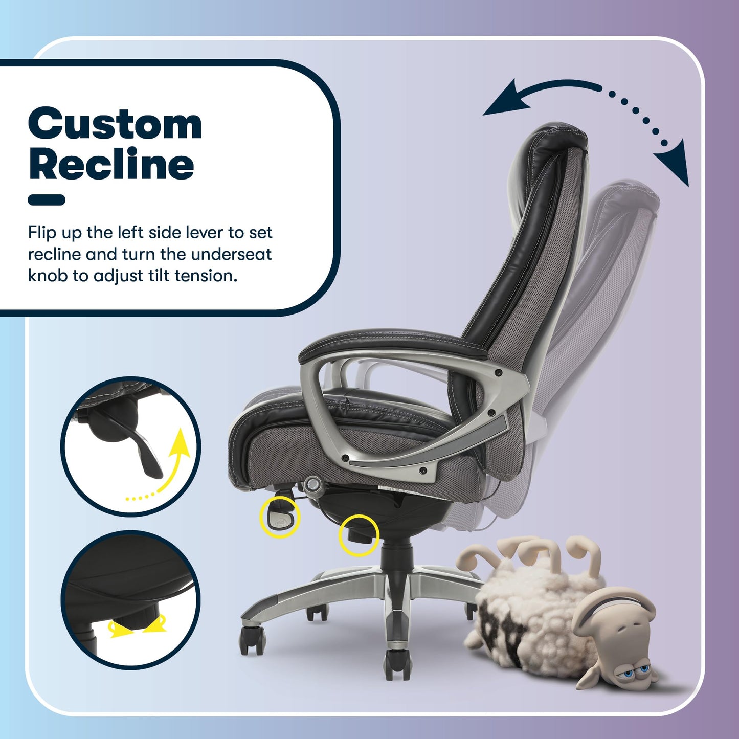 Serta Lautner Executive Home Office Desk Chair, Ergonomic High-Back with Adjustable Lumbar & Body Pillows, SmartLayers and ComfortCoils Technology, Mesh and Bonded Leather, Black/ Gray