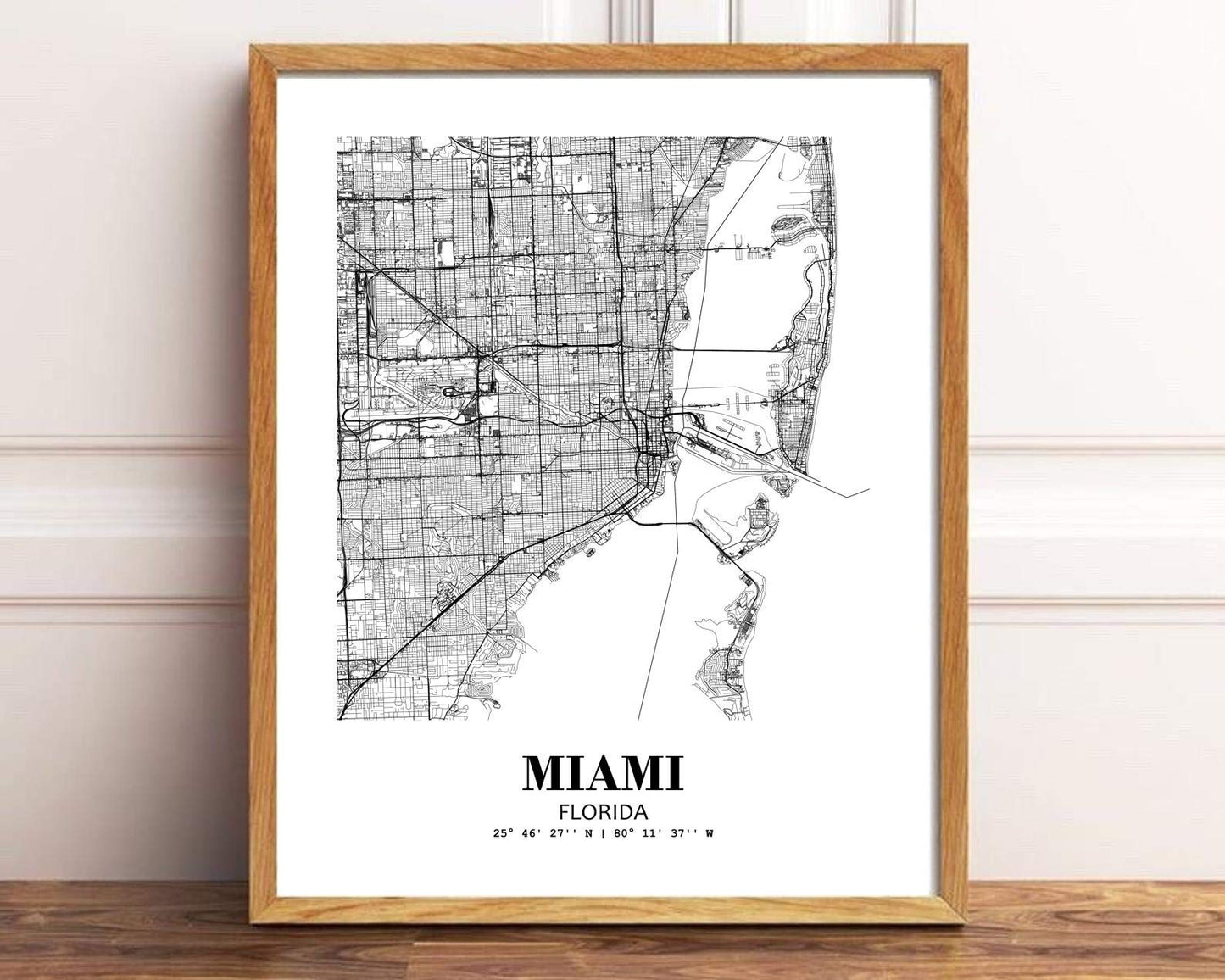 Eleville 11X14 Unframed Miami Florida City View Abstract Road Modern Map Art Print Poster Wall Office Home Decor Minimalist Line Art Hometown Housewarming wgn403