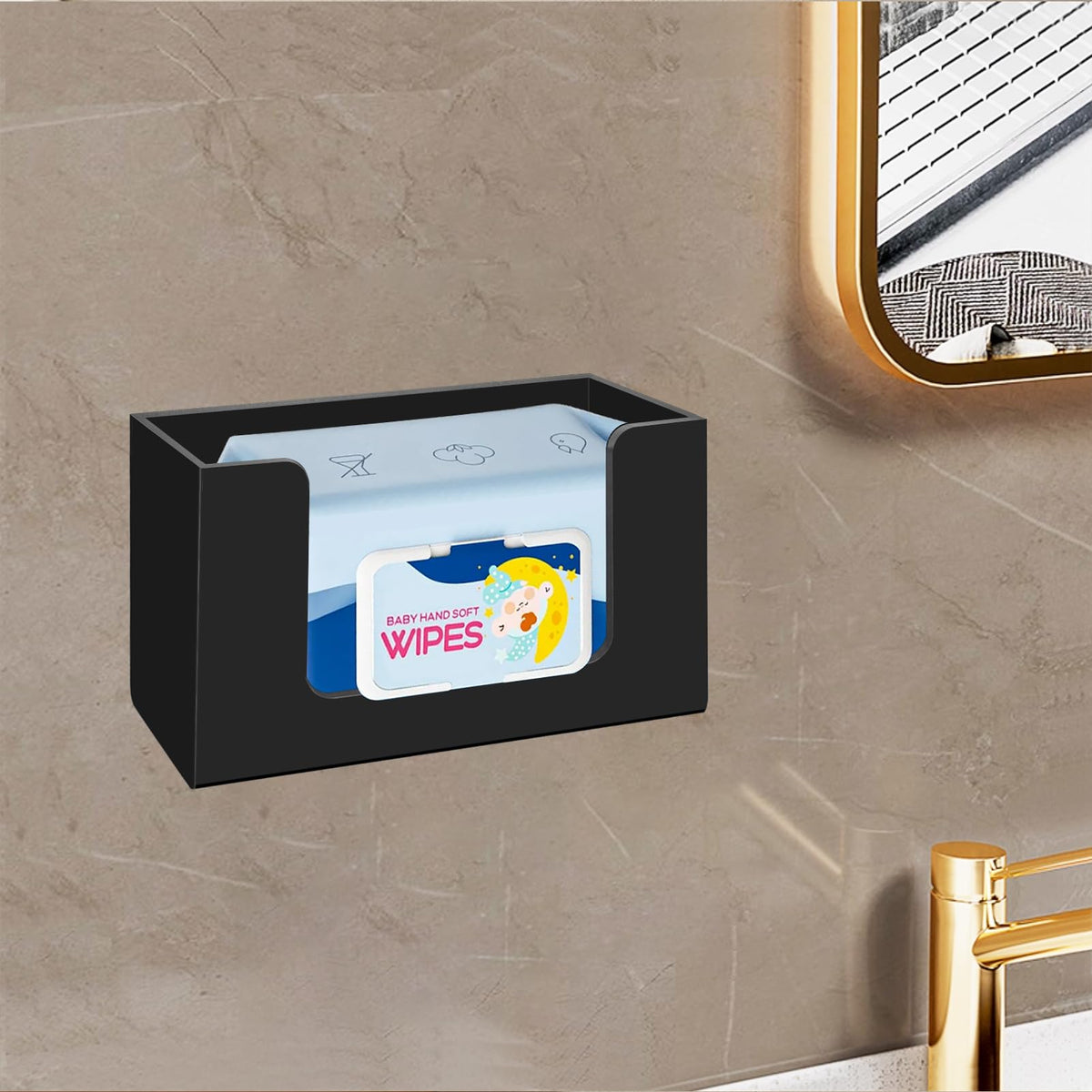 DELIPPLY Wet Wipe Holder Wall Mount, Flushable Wipe Dispenser Acrylic for Bathroom Bedroom Kitchen, Black