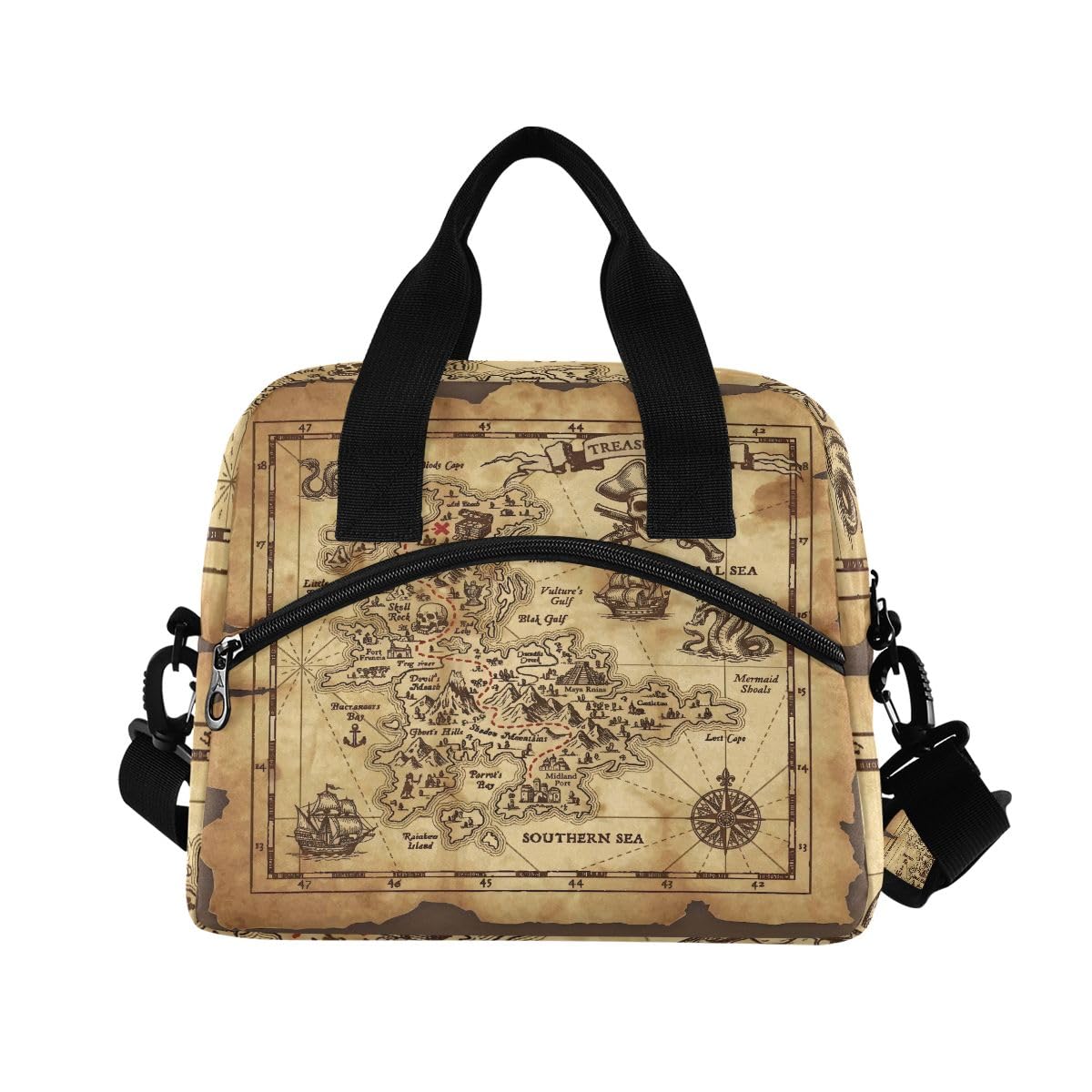 Lunch Bag for Kids Pirate Treasure Map Insulated Cooler Lunch Box Large Capacity Lunch Organizer for Boys Girls