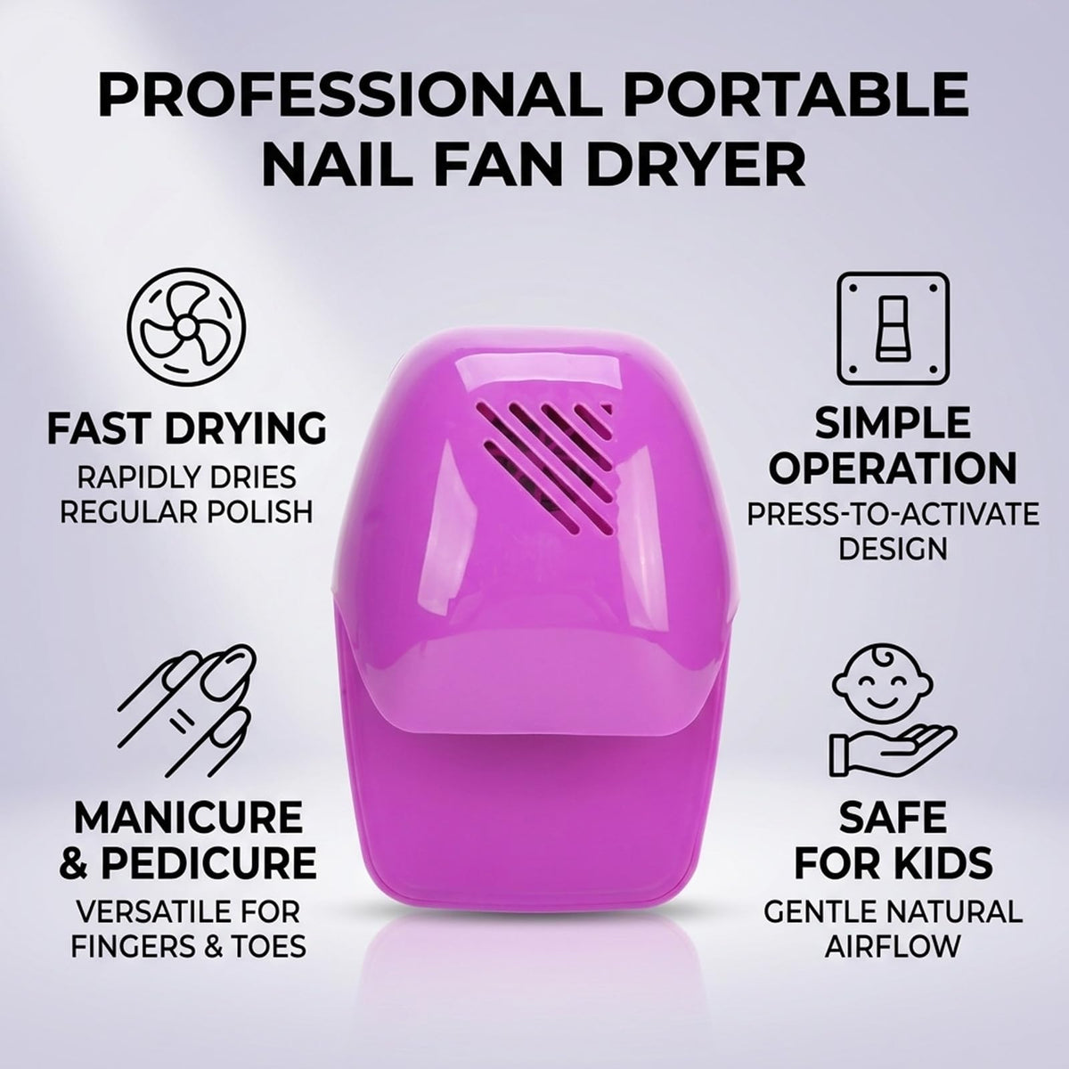 Milltrip Portable Nail Fan Dryer, Quick Dry Nail Dryer Blower Machine, Nail Polish Air Blower Drying Machine for Regular Nail Polish Fingernail Toenail