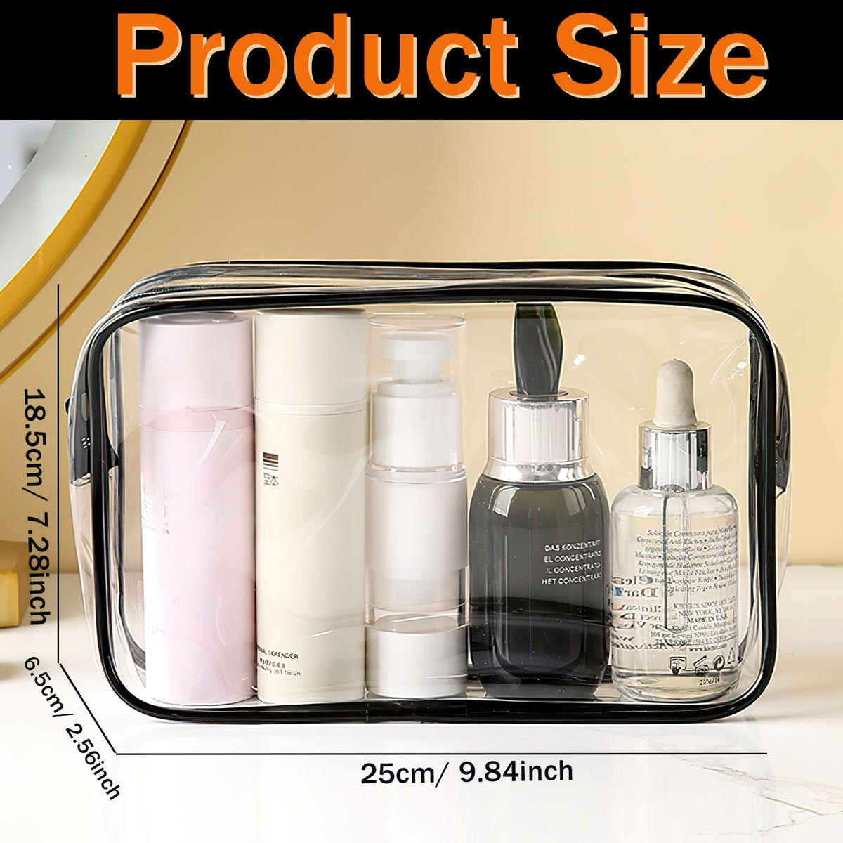 YOQIVEXU 6 Pieces Clear Cosmetics Bag Bulk, TSA Approved Toiletry Bag for Travel, PVC Zippered Clear Pouch Cosmetic Makeup Bag Waterproof Vinyl Plastic Organizer Case for Vacation Bathroom (Large)