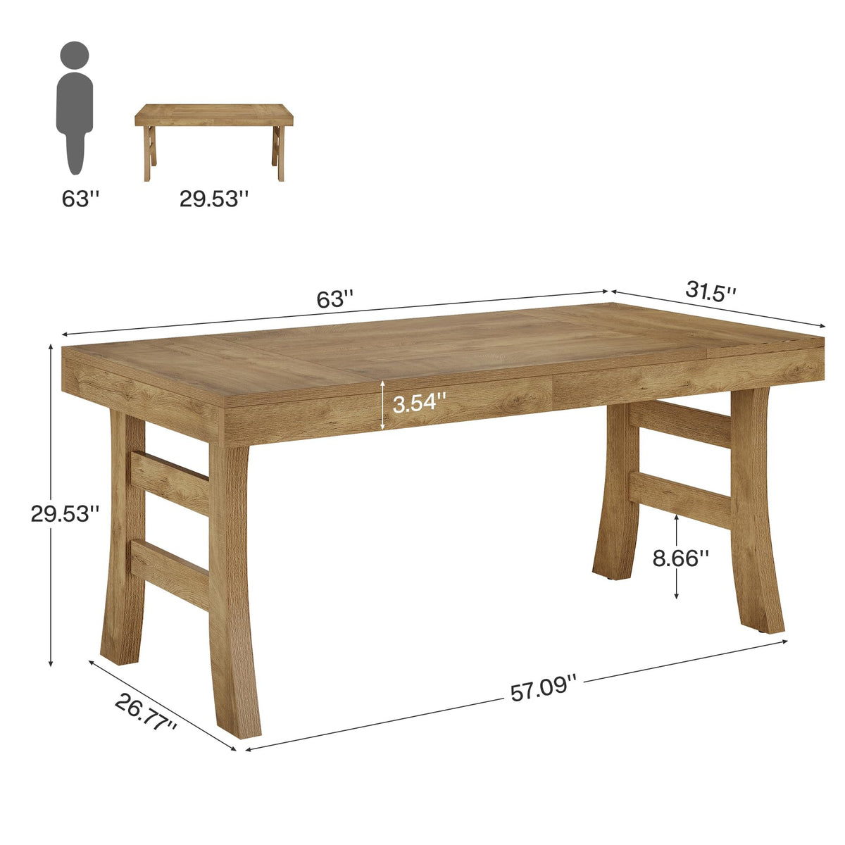 Tribesigns 63-Inch Executive Desk, Large Office Computer Desk with Sturdy Legs, Farmhouse Simple Workstation Writing Study Table for Home Office, Light Brown