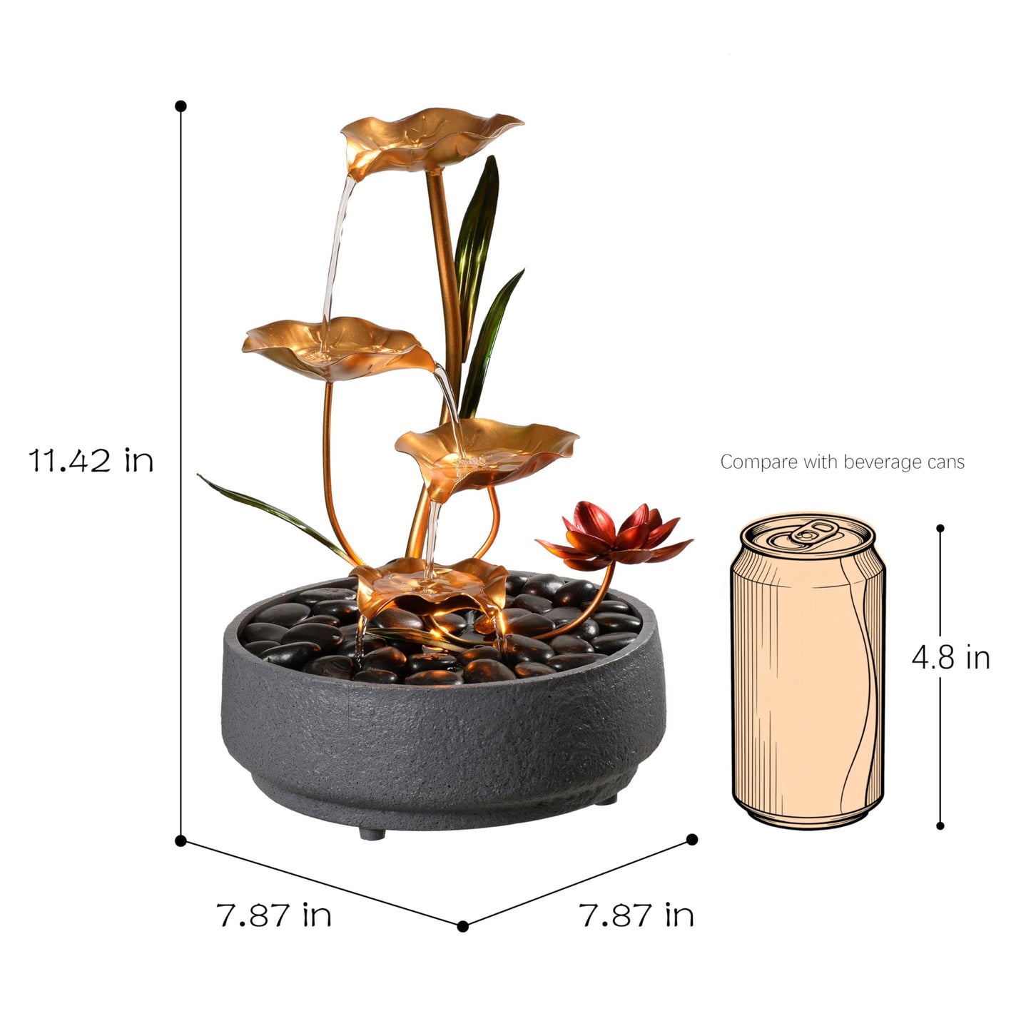 Haobos Indoor Tabletop Fountain Exquisite Meditation Desk Water Fountain Decorative Zen,4-Tier Lotus Desk Fountain,Home/Office Decor Housewarming Gift for Mom（23154）
