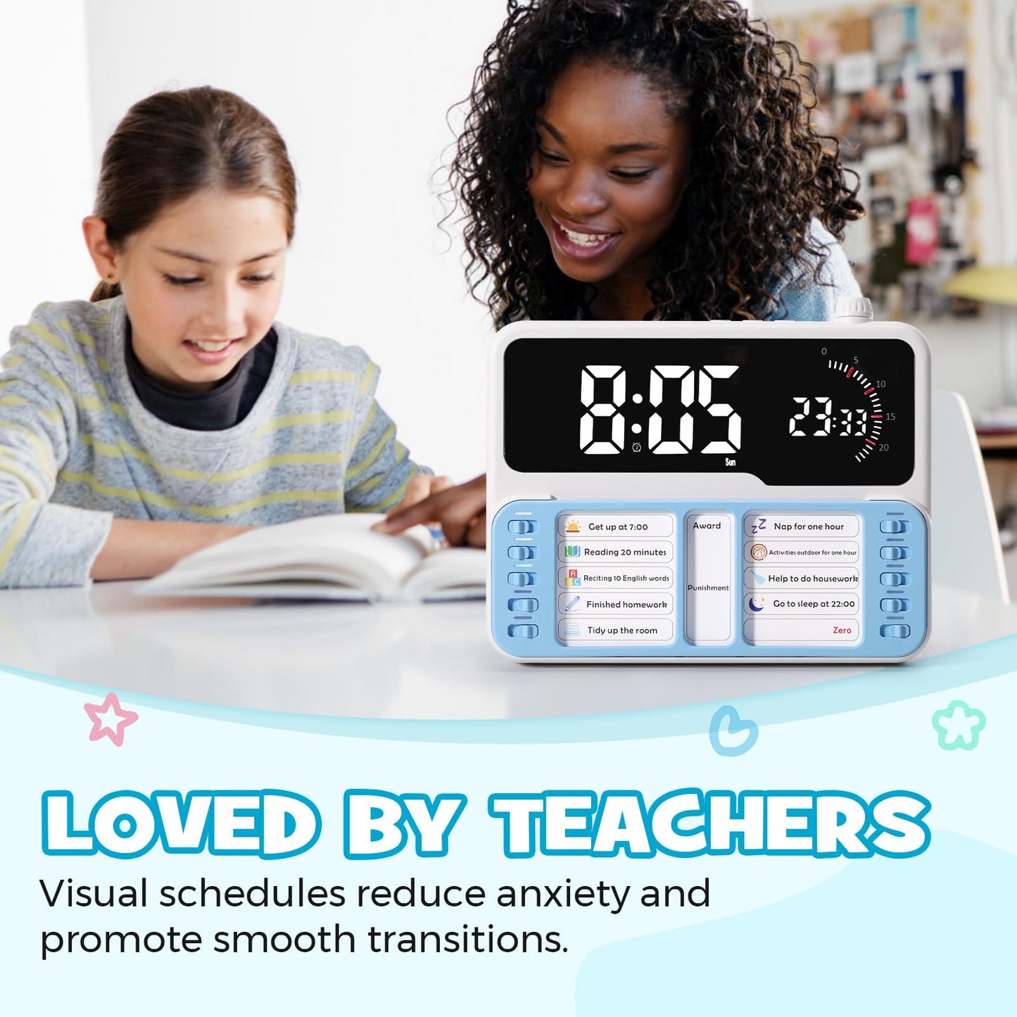Spoottool 7-in-1 Visual Timer for Kids & Adults with Task Planner – ADHD Time Management Tool with Alarm, Countdown, Calendar, Temperature Display & Storage – Ideal for Home, School (Blue)