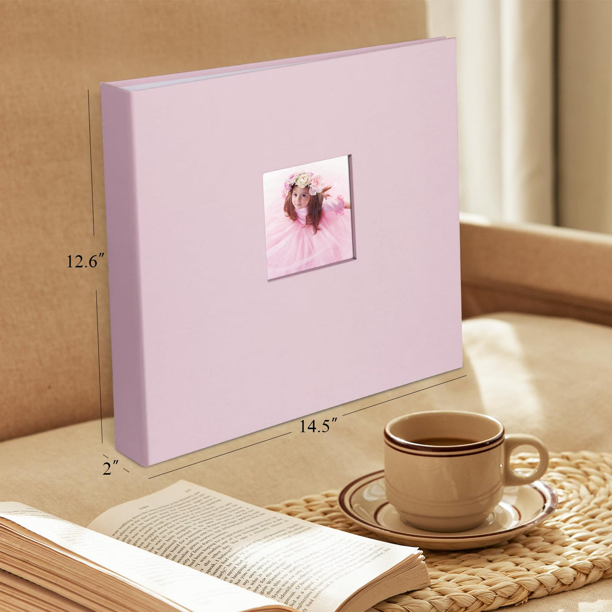 1DOT2 12x12 Inch Large 3 Ring DIY Scrapbook Photo Album Journal with 30 Plastic Sleeves 60 Pages and Fabric Cover for Baby Travel Wedding Couple Anniversary kids Adventure (Pink Cover/White Pages)