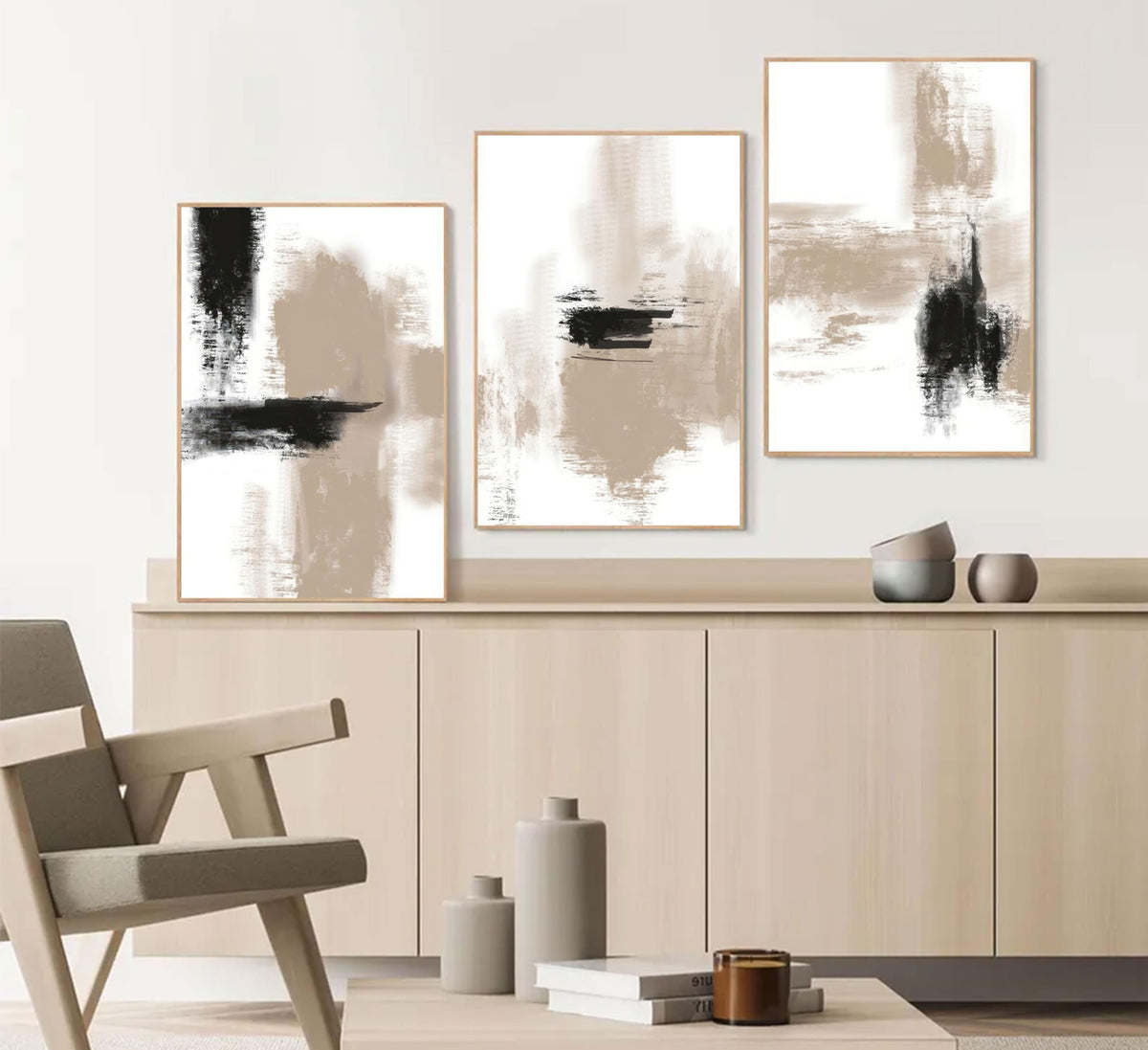 3Pcs Neutral Abstract Wall Art Black Beige Picture Wall Decor Modern Minimalist Aesthetic Canvas Poster Prints Elegant Living Room Artwork Painting Home Decoration for Bedroom Office 12x16in Unframed