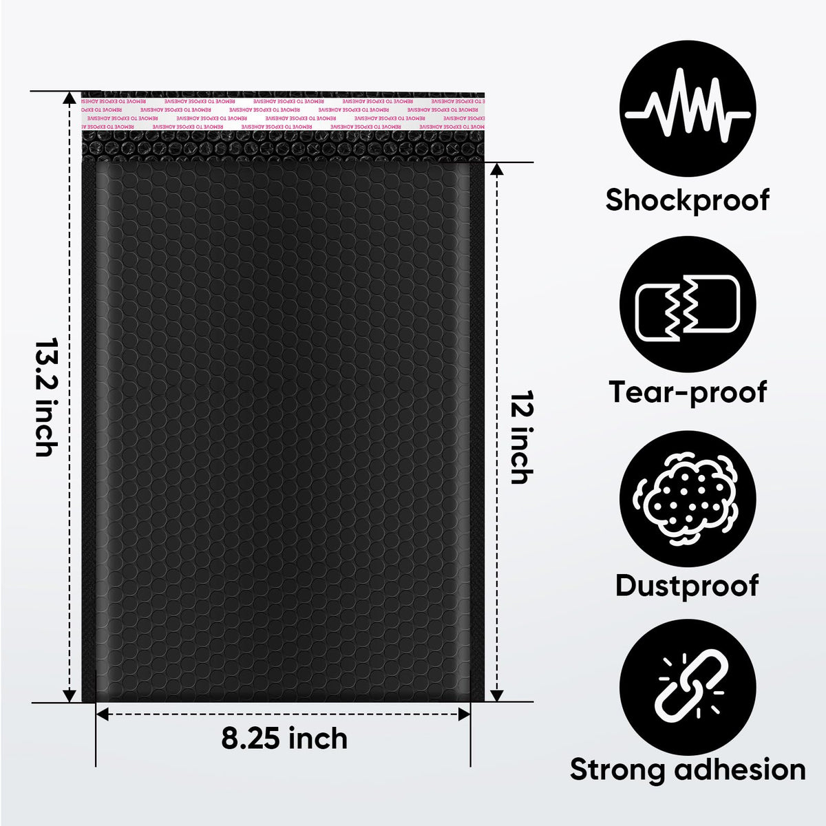 CHMI Black Bubble Mailers 8.5 x 12 Inch 90 Pack, Usable Size 8.25X12 Inch Poly Mailers,Mailing Envelopes,Shipping Mailer，Opaque Self Seal Adhesive Waterproof Bags for Packaging and Shipping.
