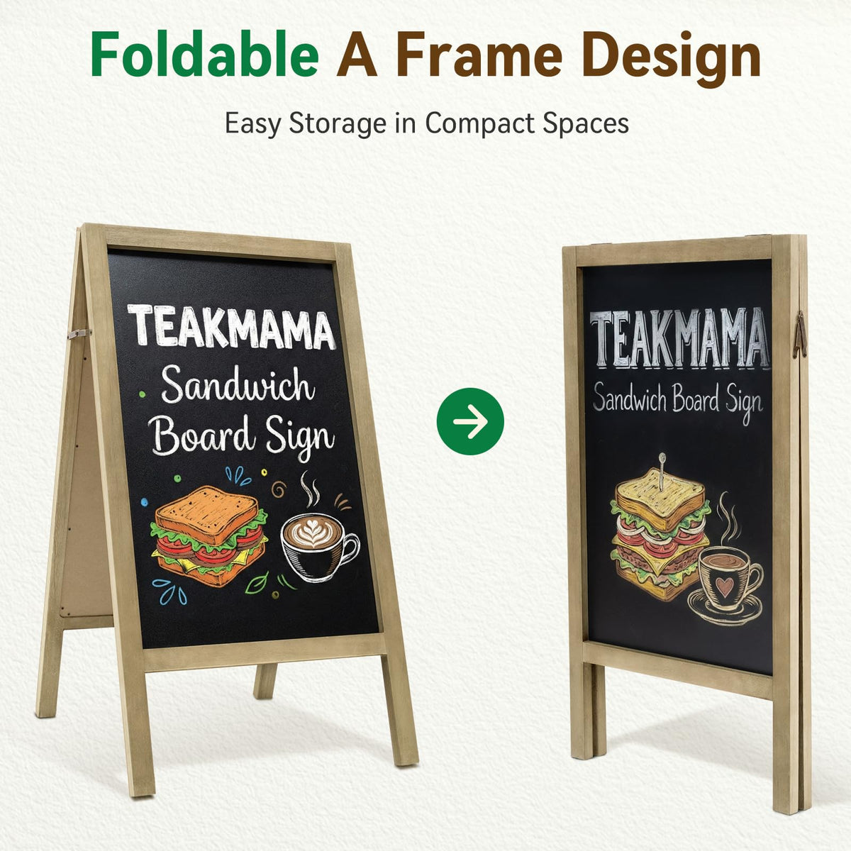 TEAKMAMA A Frame Chalkboard Sign, 40"x20" Extra Large Chalk Board Double-Sided Sidewalk Sign Sturdy Sandwich Menu Board for Restaurant Coffee Shop and Wedding, Grey