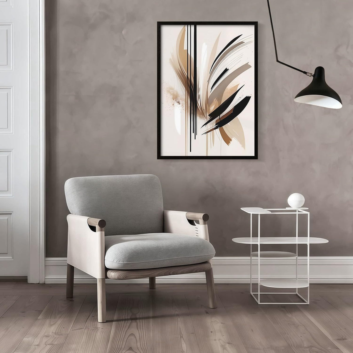 Framed Feather Lines Abstract Canvas Wall Art Print Modern Minimalist Poster Picture Living Room Bedroom Office Gallery Decor Living Room Bedroom Office Apartment 12X16 Inch Ready to Hang