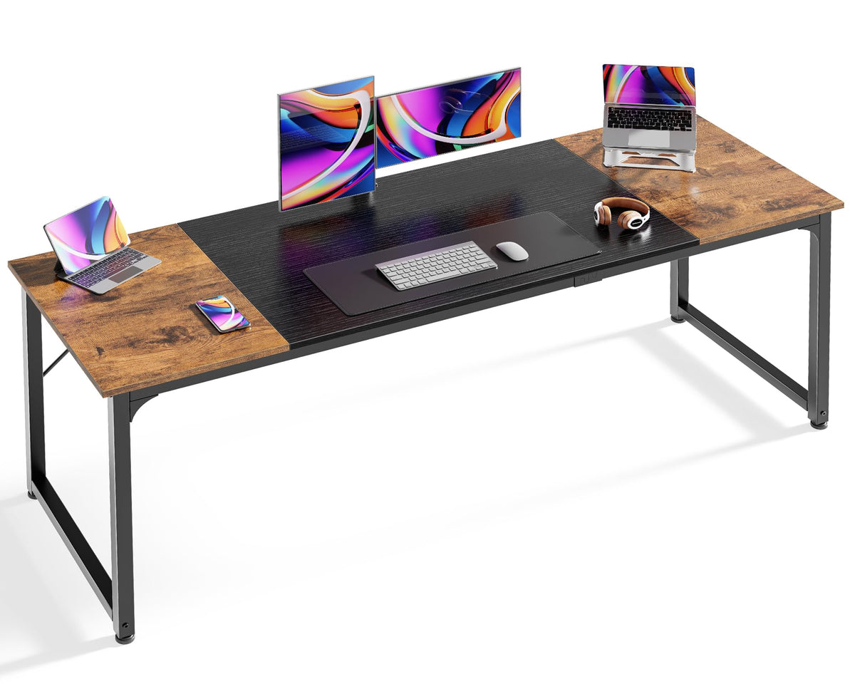 Huuger Computer Desk, 70 Inch Office Desk, Gaming Desk with Storage, Writing Desk Work Desk for Home Office, Study, Long Simple Desk, Large Legroom, Metal Frame, Rustic Brown and Black