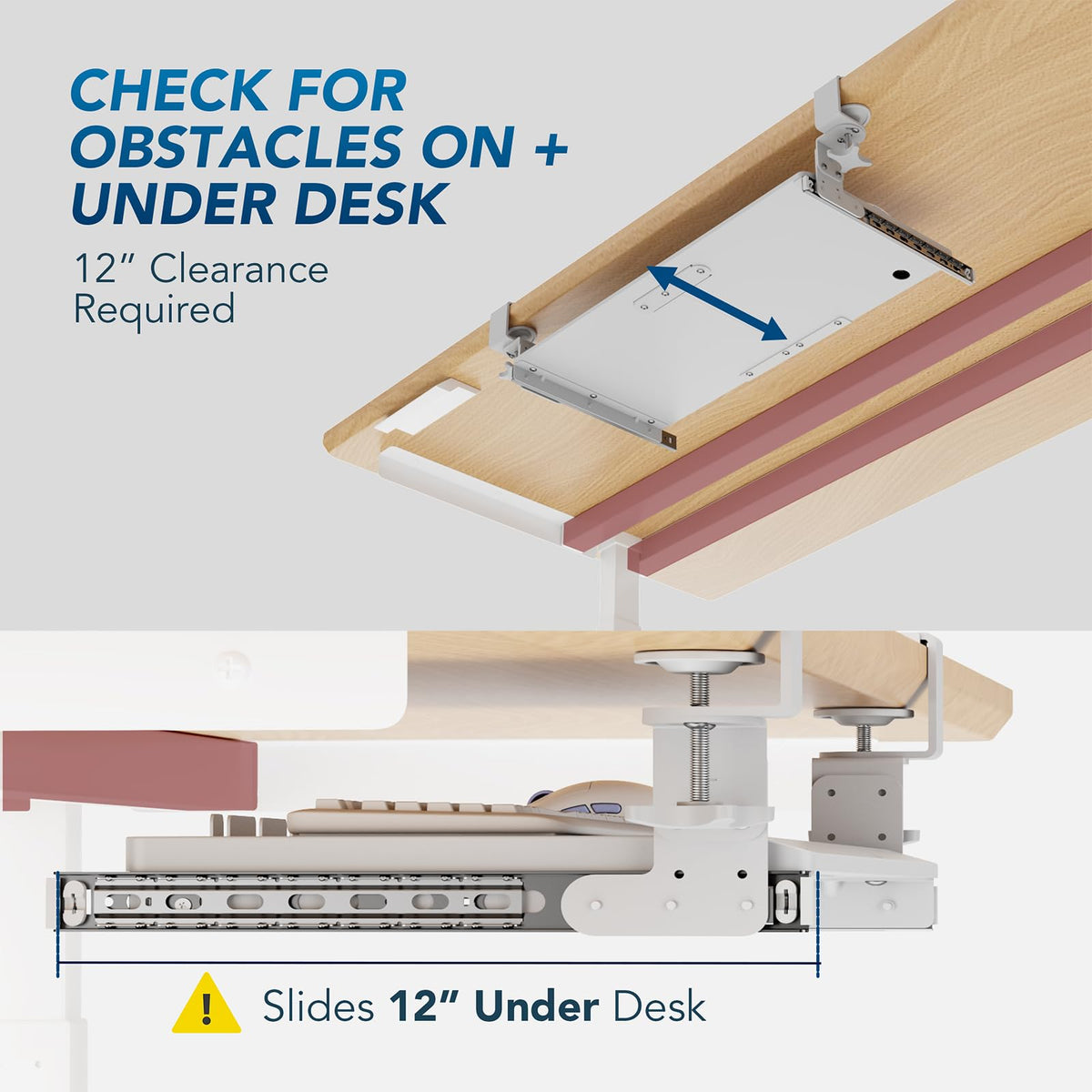 AX WABER Keyboard Tray Under Desk Pull Out with Extra Sturdy C Clamp Mount System, 27.3 (32.5 inch Including Clamps) x 11 Inch Slide-Out Platform Computer Drawer for Typing White AX01WW01
