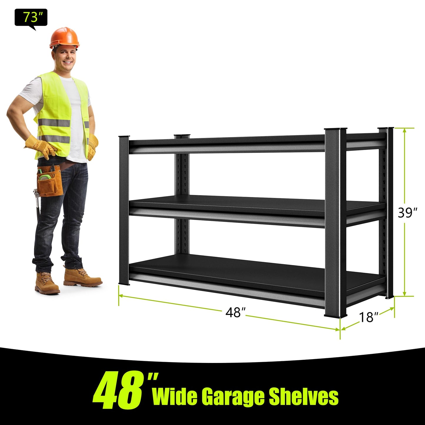 SDXYSTCE 3-Tier Garage Shelving Heavy Duty,48”W x 18”D x 39”H Metal Shelving Unit，1620 lbs Weight Capacity Adjustable Storage Shelves for Retiple Tanks, Pantry, Garage，Black