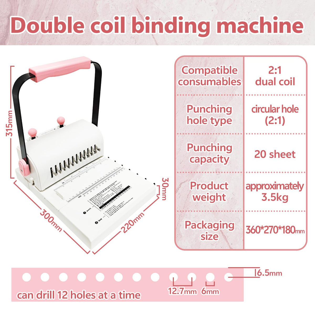 Spiral Binding Machine Wire Book Binder Tool Hole Pitch 2:1 Compatible with Wire，Spiral Coils, Make Professional Books, Notebooks, Calendars and More